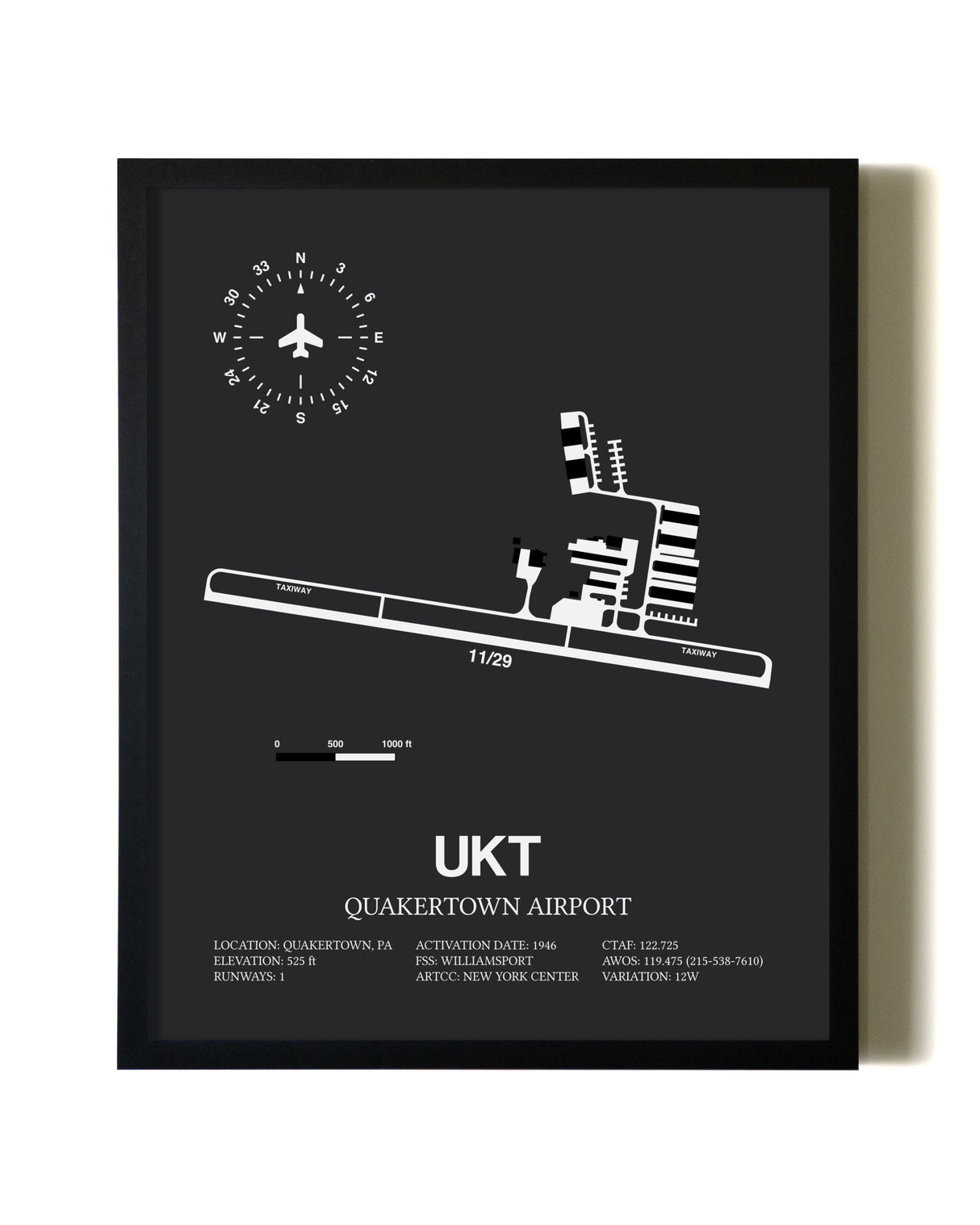 Unframed Quakertown Airport map print poster