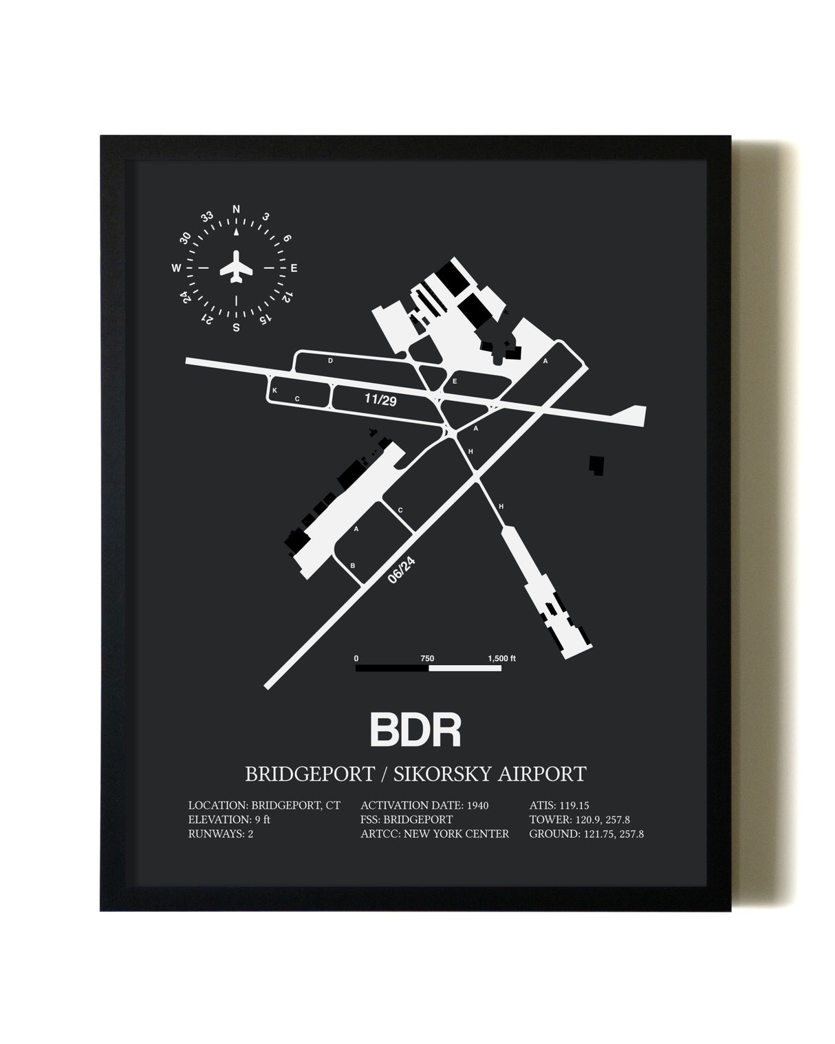 Unframed Bridgeport / Sikorsky Airport map print poster