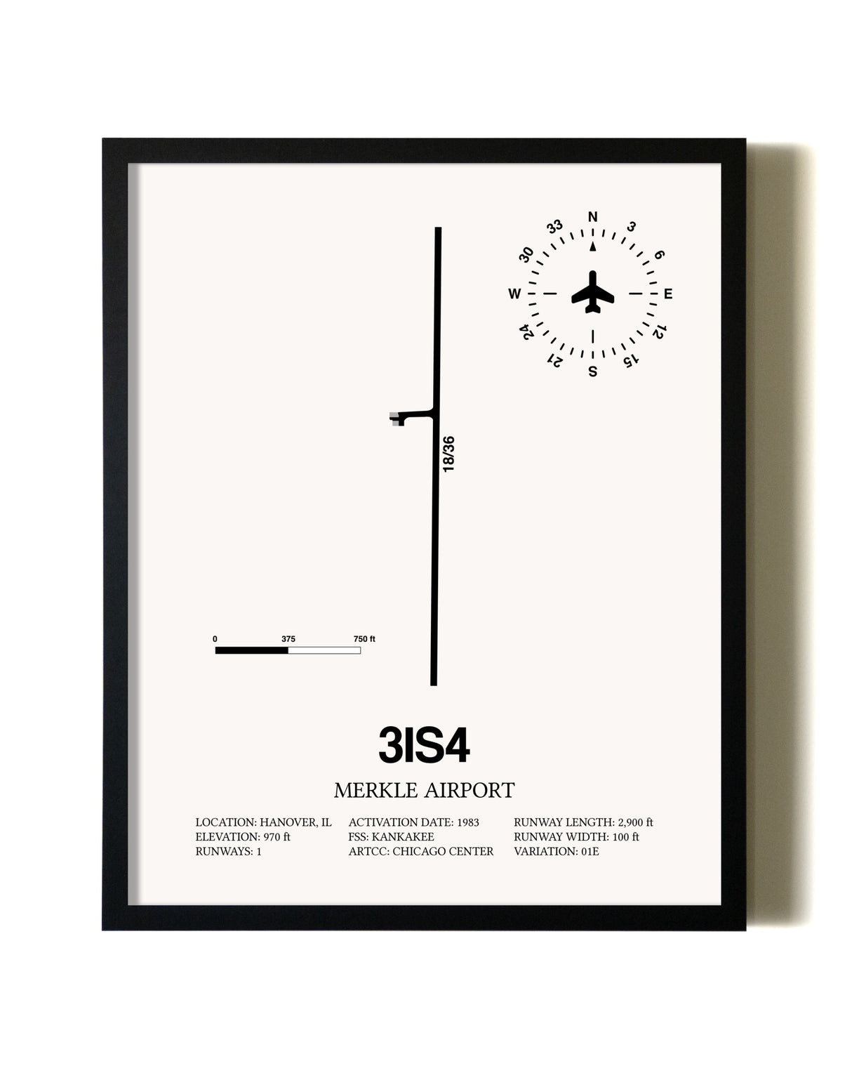 Framed Merkle Airport wall art poster in black frame