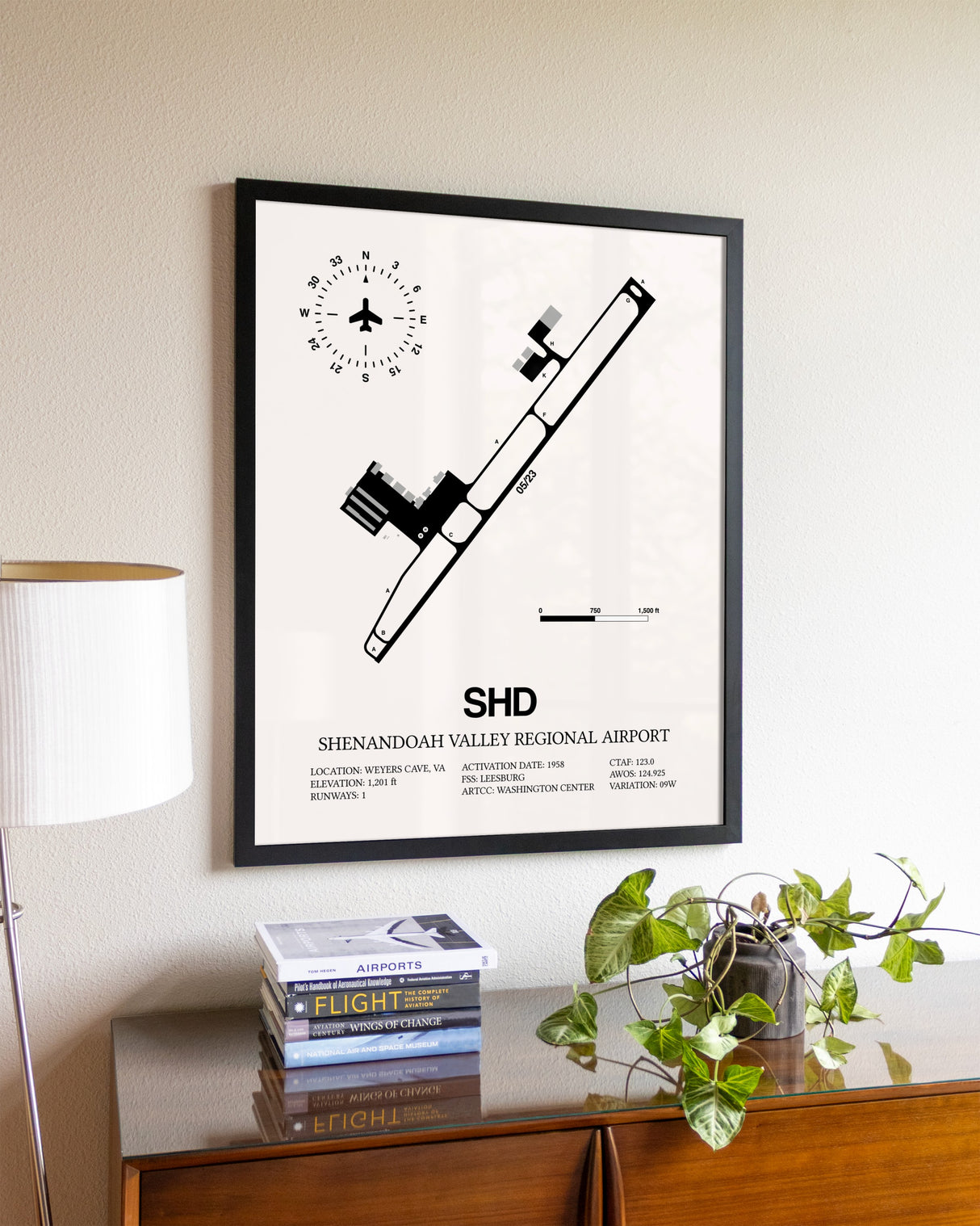 Shenandoah Valley Regional Airport aviation wall décor in black wood frame