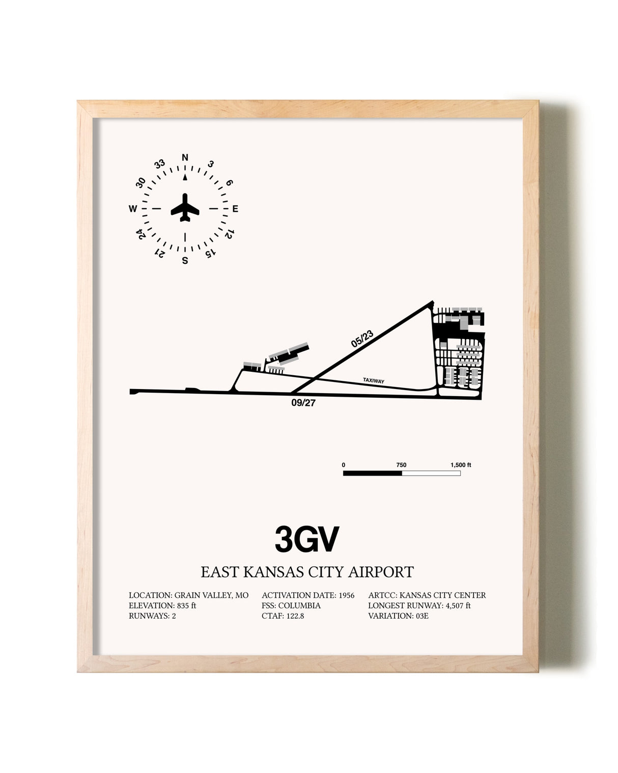 East Kansas City Airport framed wall art in white frame