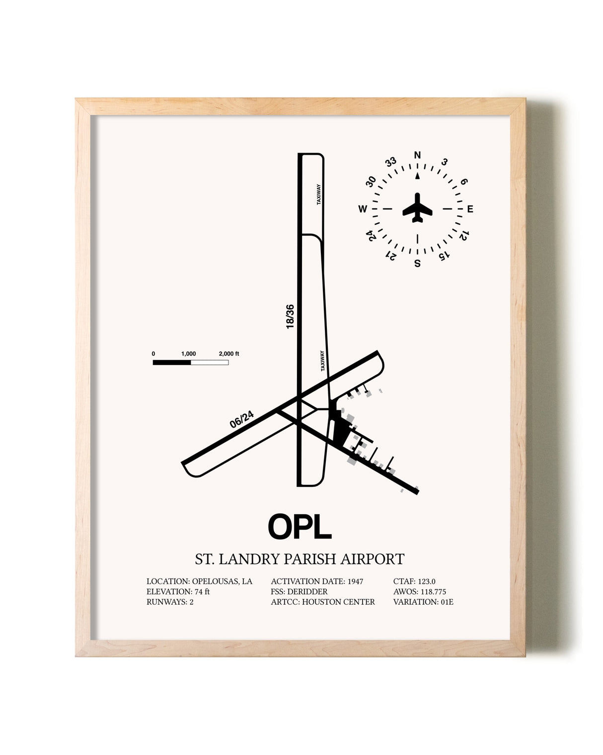 St. Landry Parish Airport framed wall art in white frame