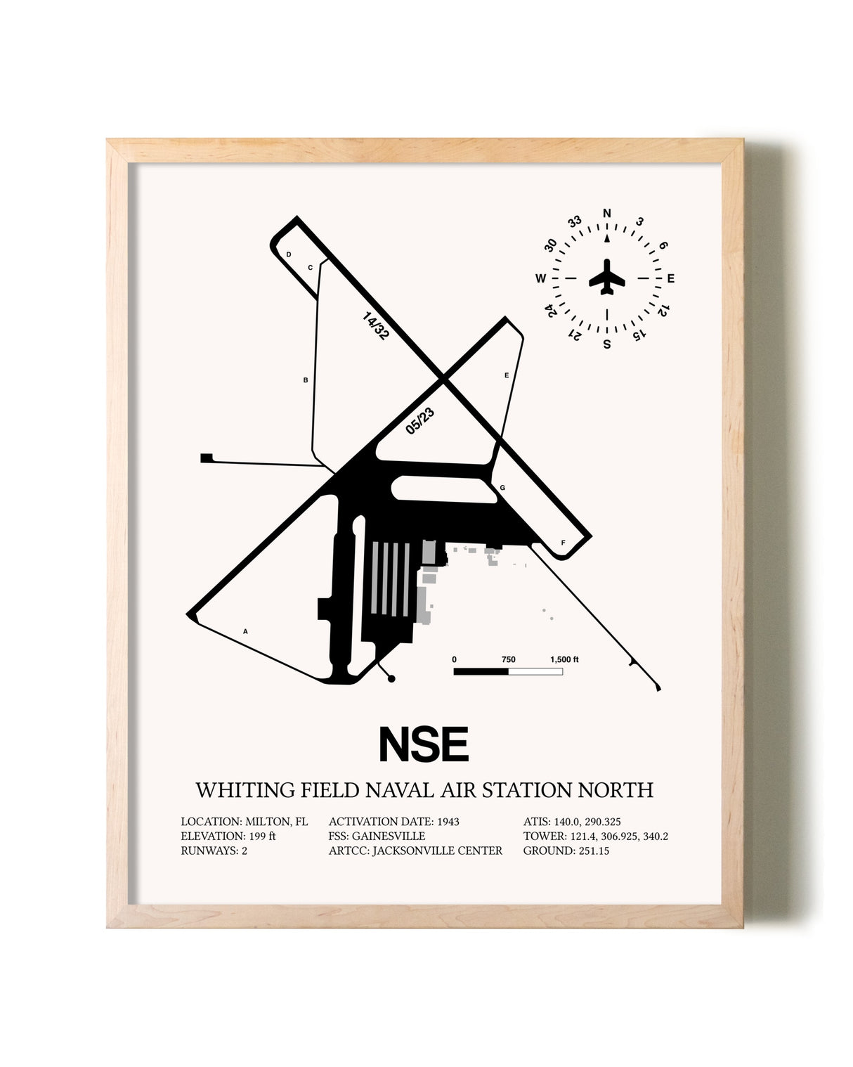 Whiting Field Naval Air Station North framed wall art in white frame