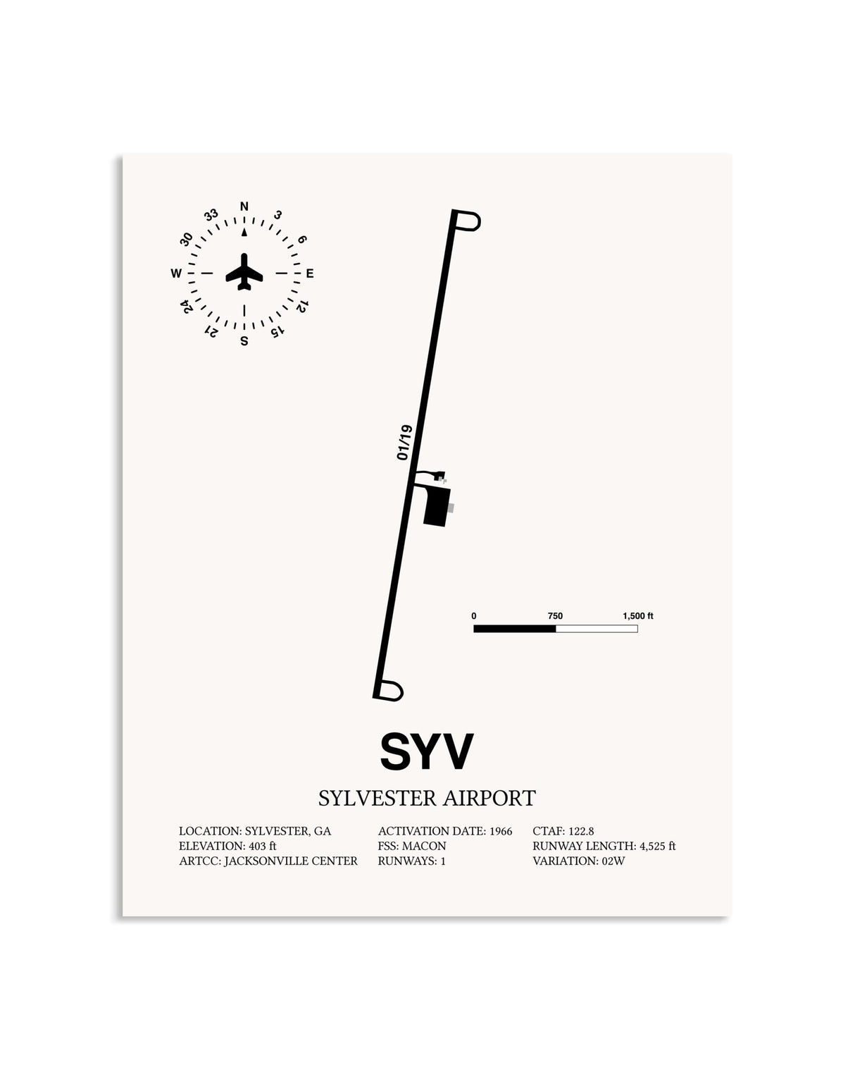 Gray Sylvester Airport framed poster displayed in an airplane hangar