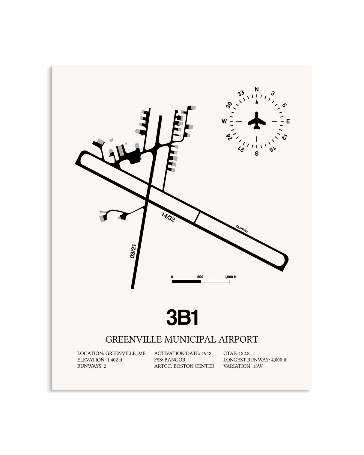 Gray Greenville Municipal Airport framed poster displayed in an airplane hangar