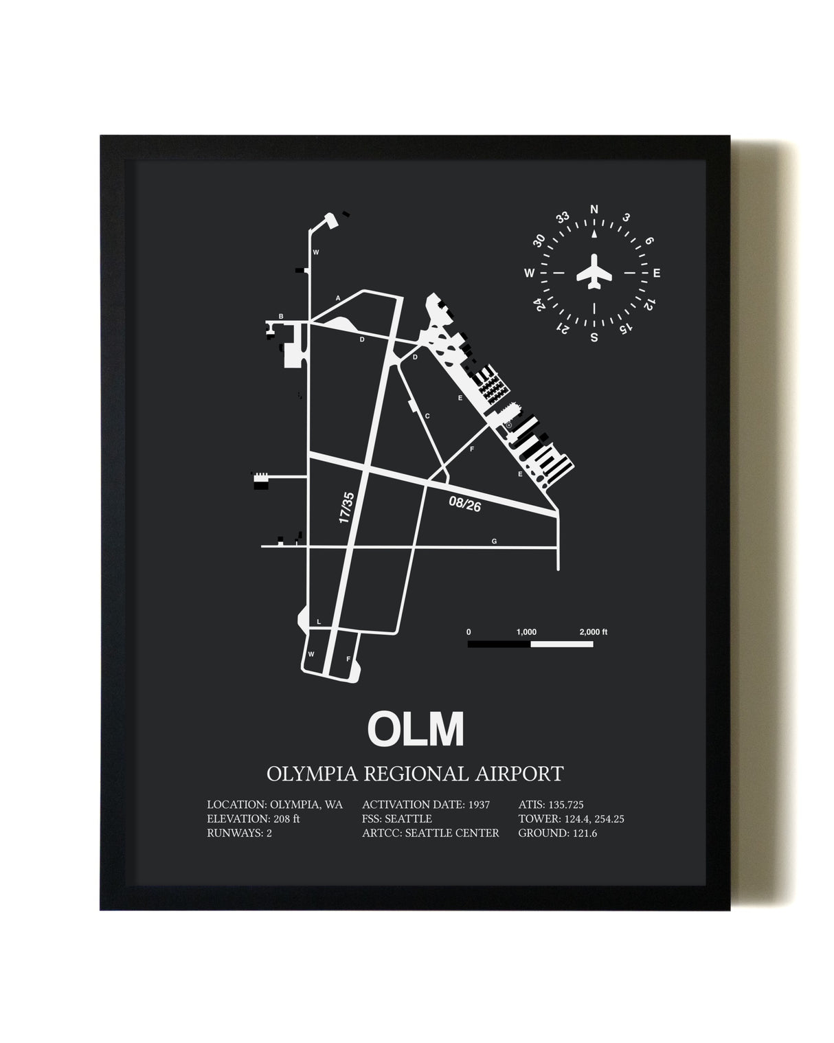 Unframed Olympia Regional Airport map print poster
