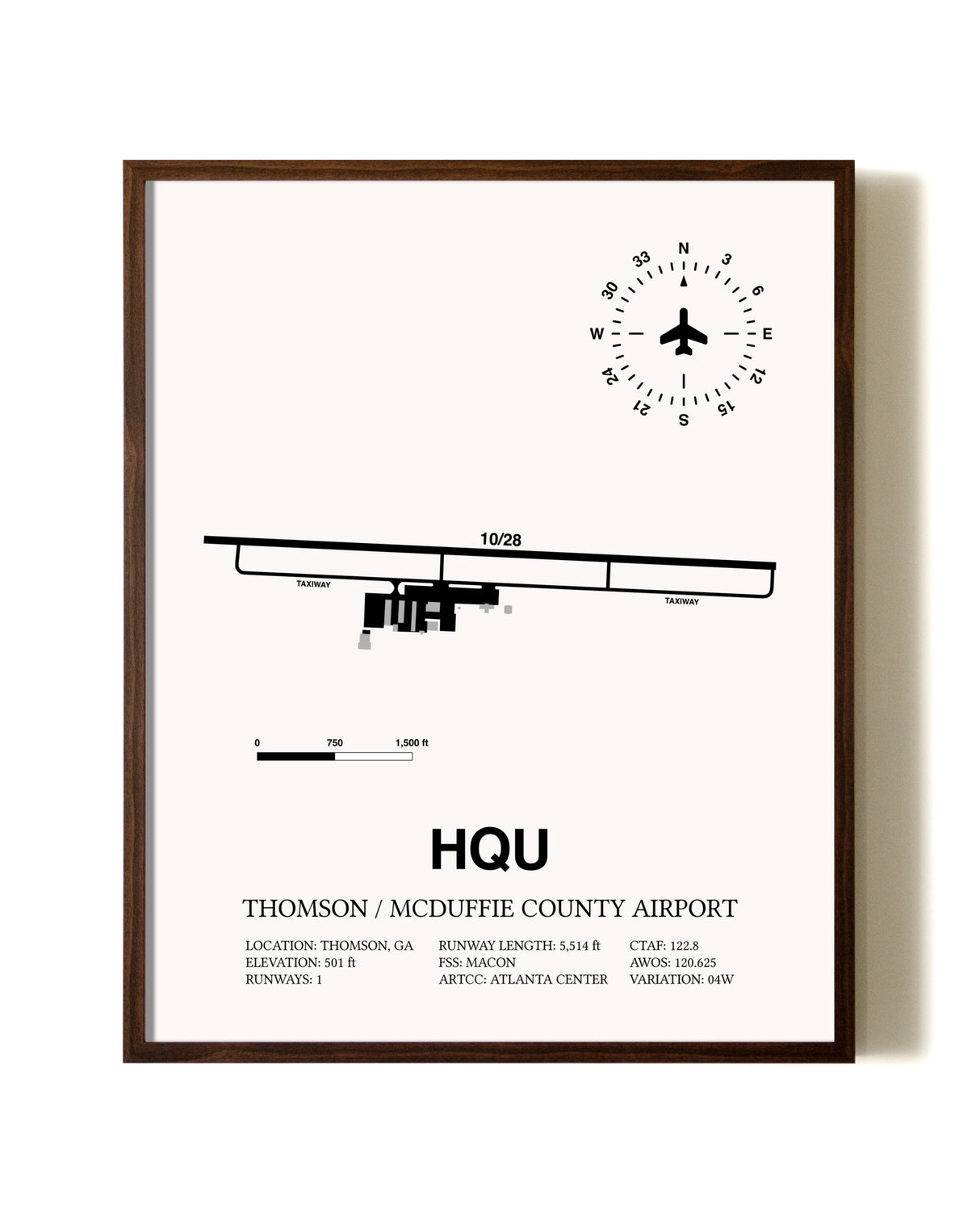 Thomson / McDuffie County Airport aviation print in walnut frame