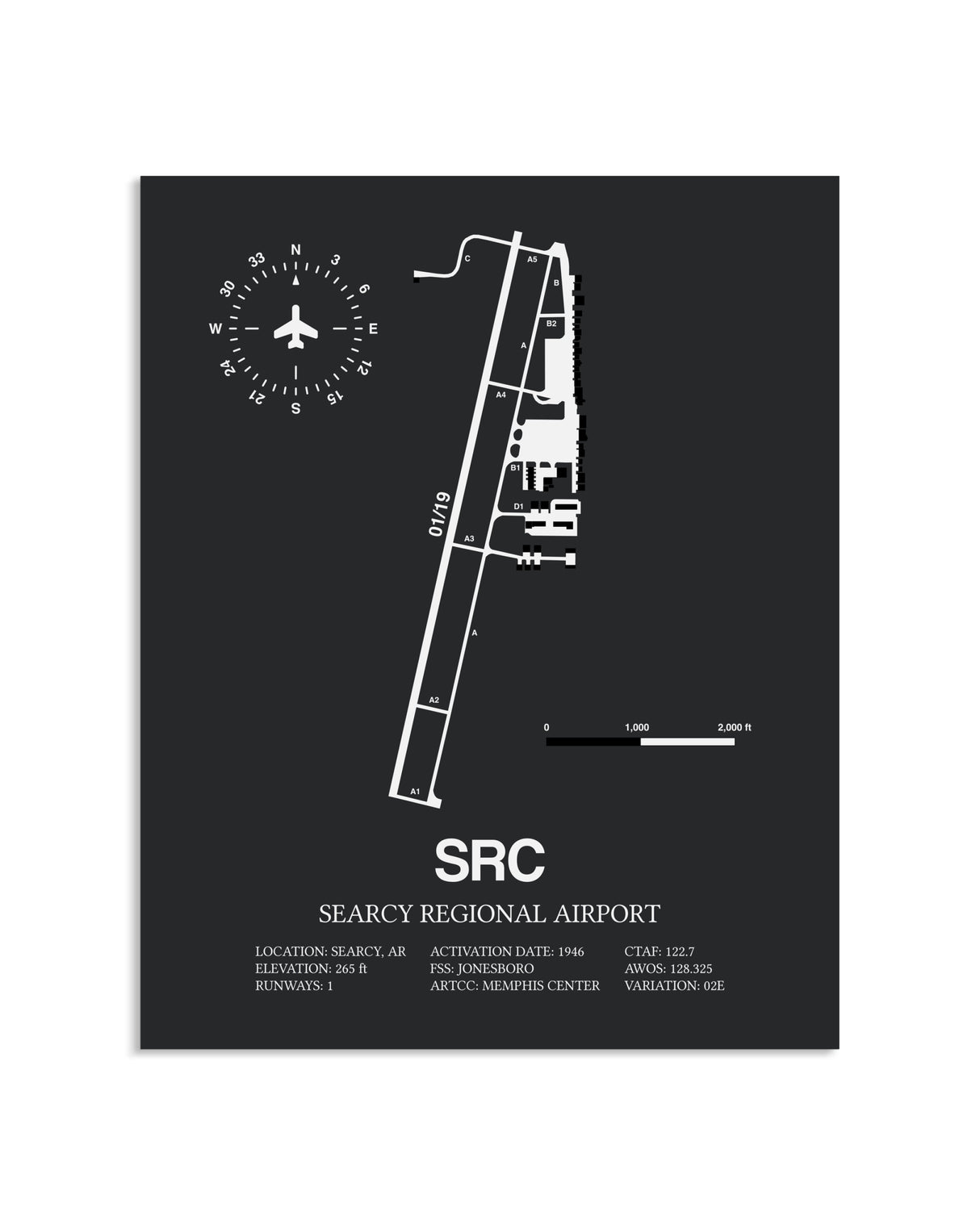 Gray Framed Searcy Regional Airport layout wall art poster