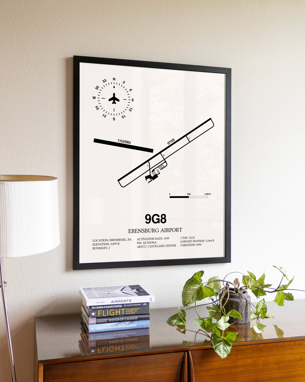 Ebensburg Airport aviation wall décor in black wood frame