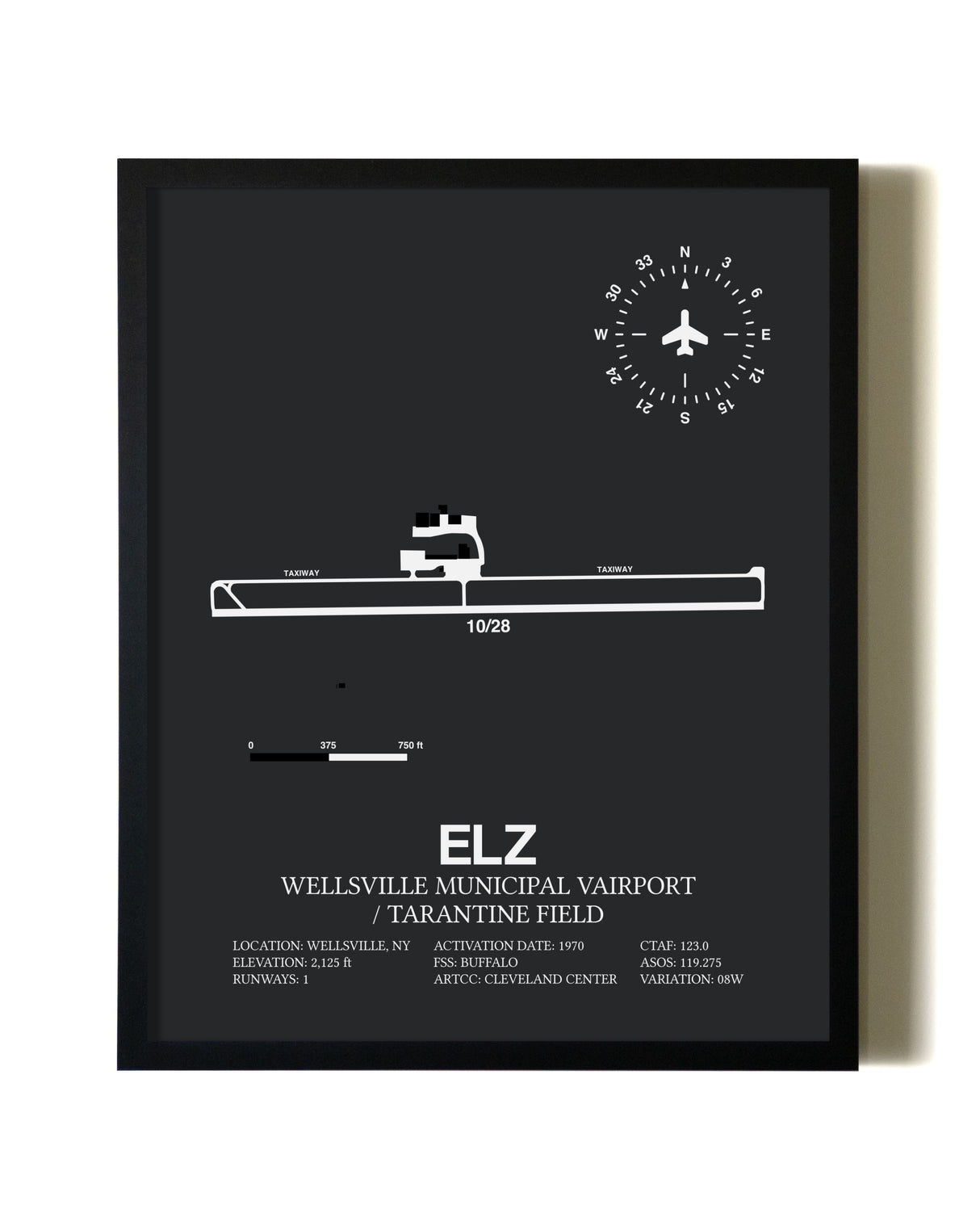 Unframed Wellsville Municipal Airport / Tarantine Field map print poster