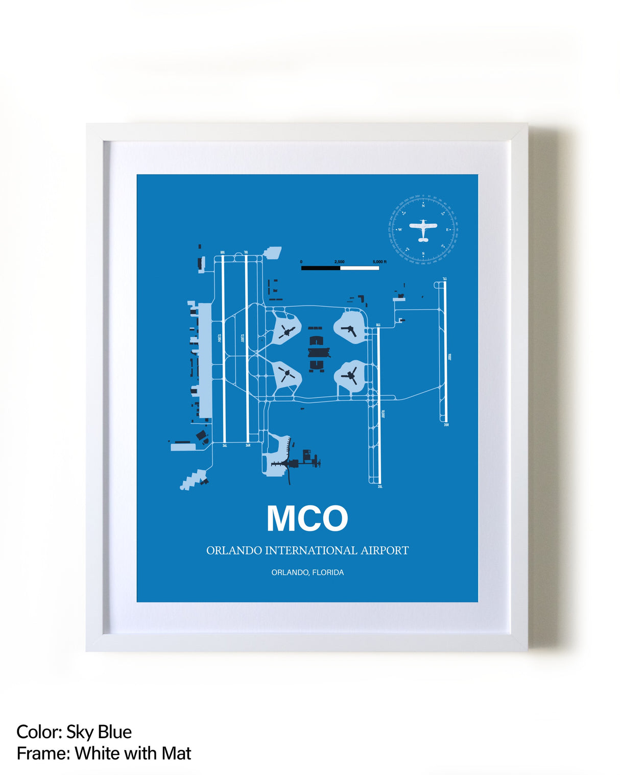 Orlando International Airport framed wall art in white frame with mat
