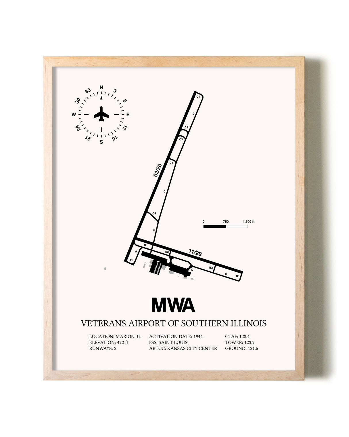 Veterans Airport Of Southern Illinois framed wall art in white frame