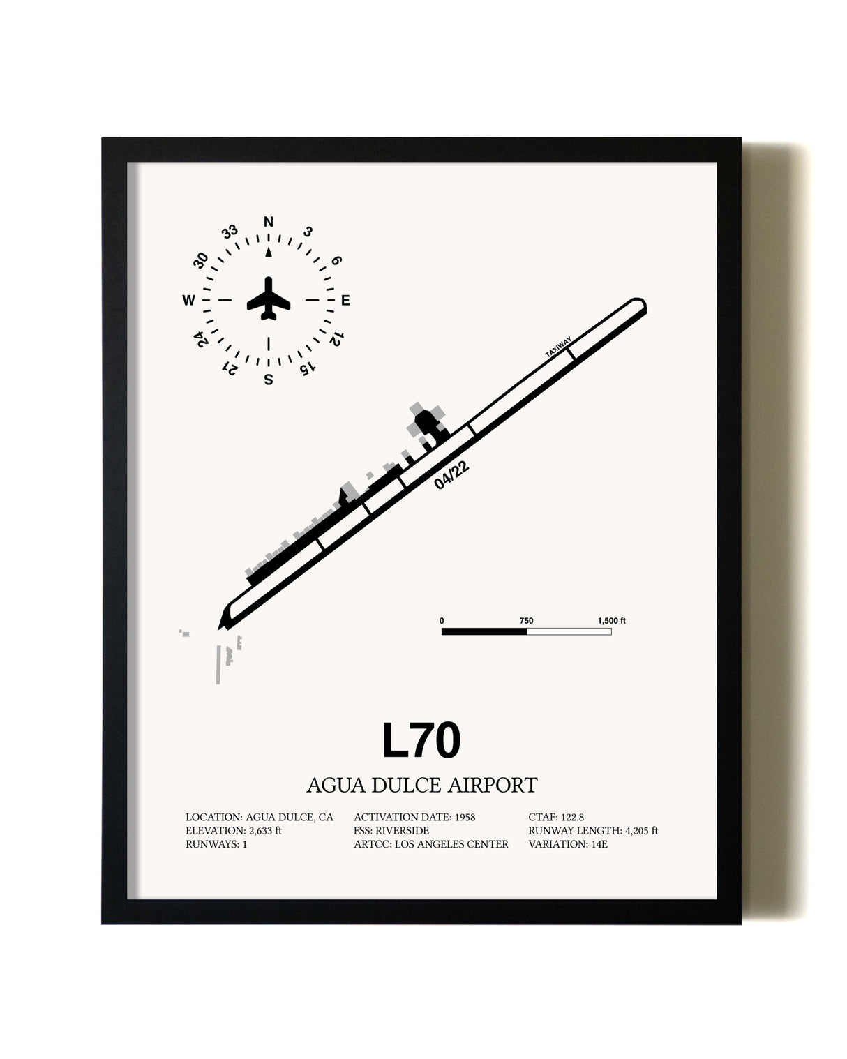 Framed Agua Dulce Airport wall art poster in black frame