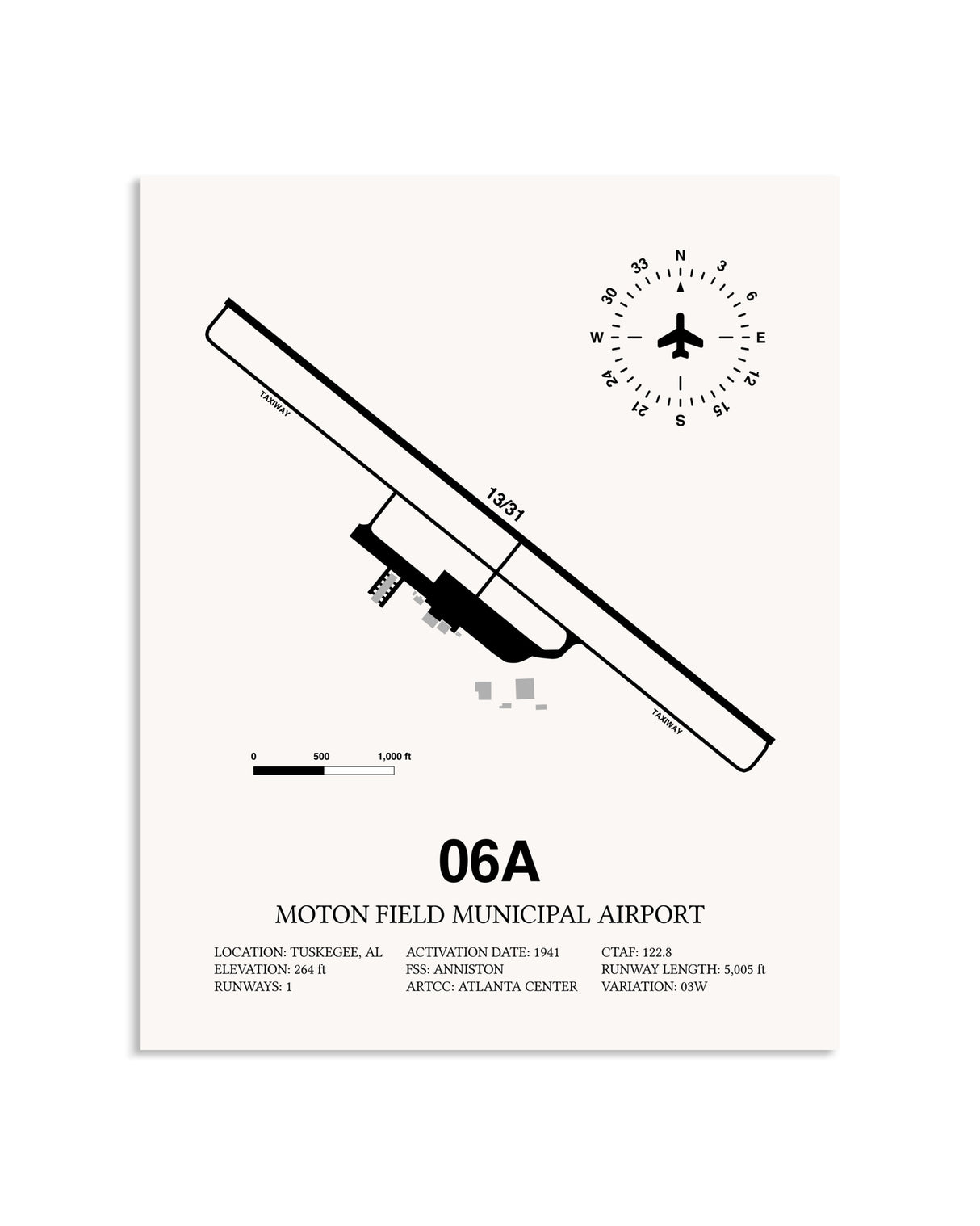 Gray Moton Field Municipal Airport framed poster displayed in an airplane hangar