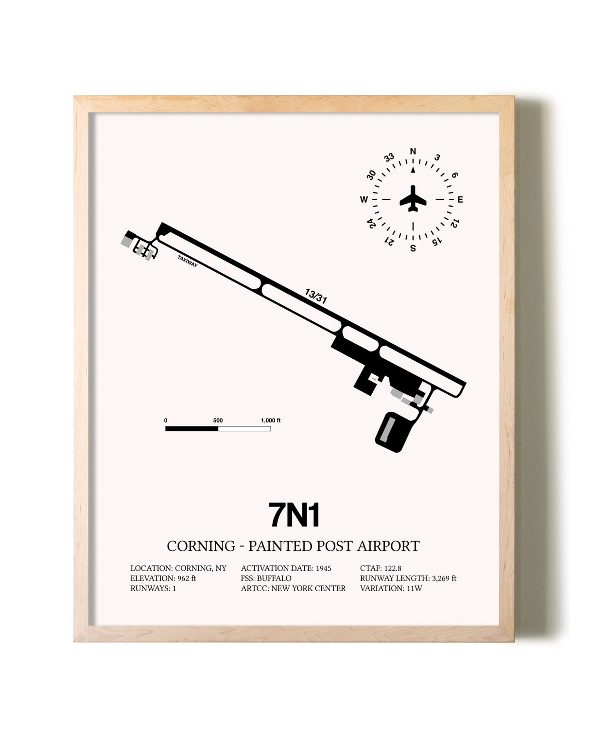 Corning - Painted Post Airport framed wall art in white frame