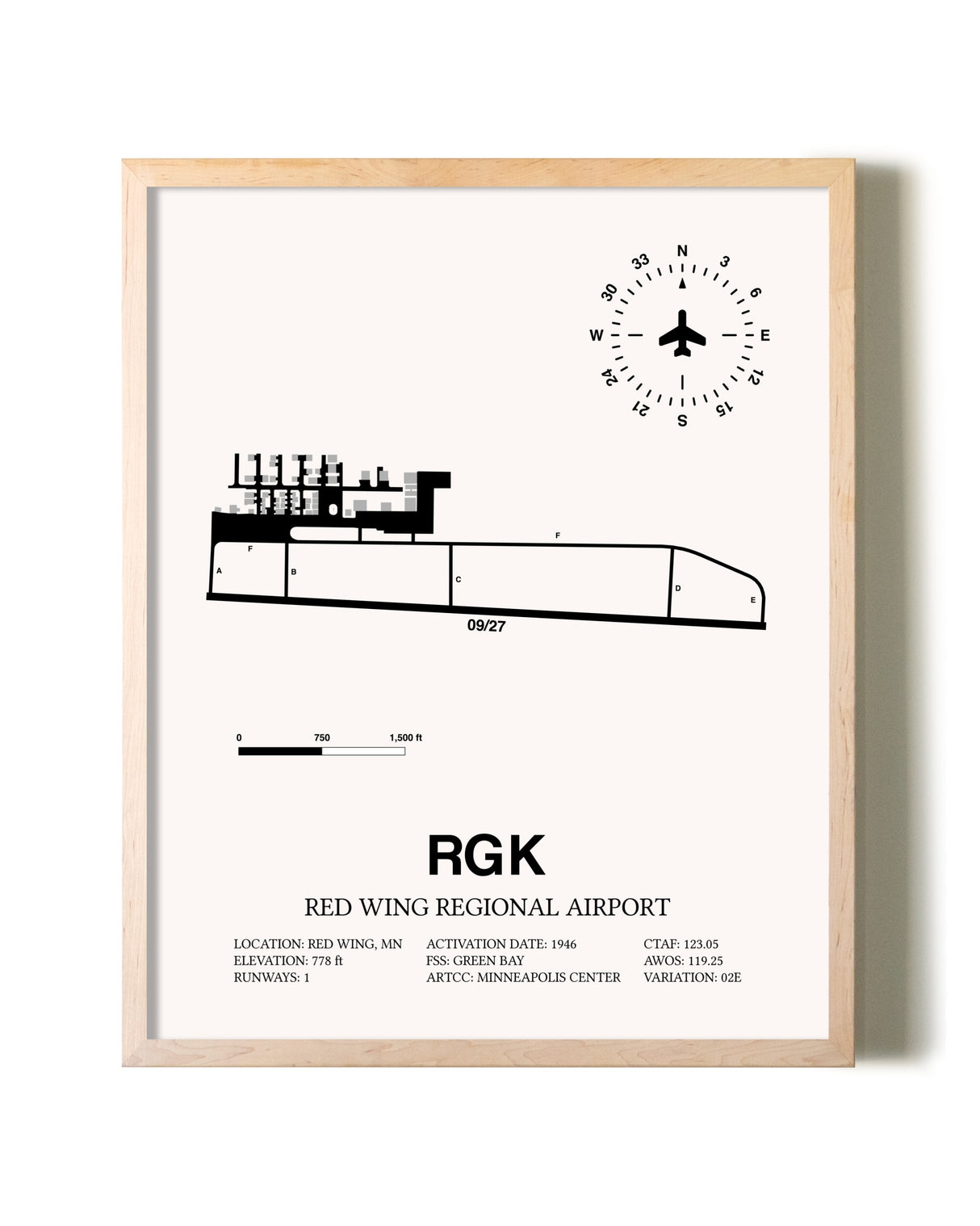 Red Wing Regional Airport framed wall art in white frame