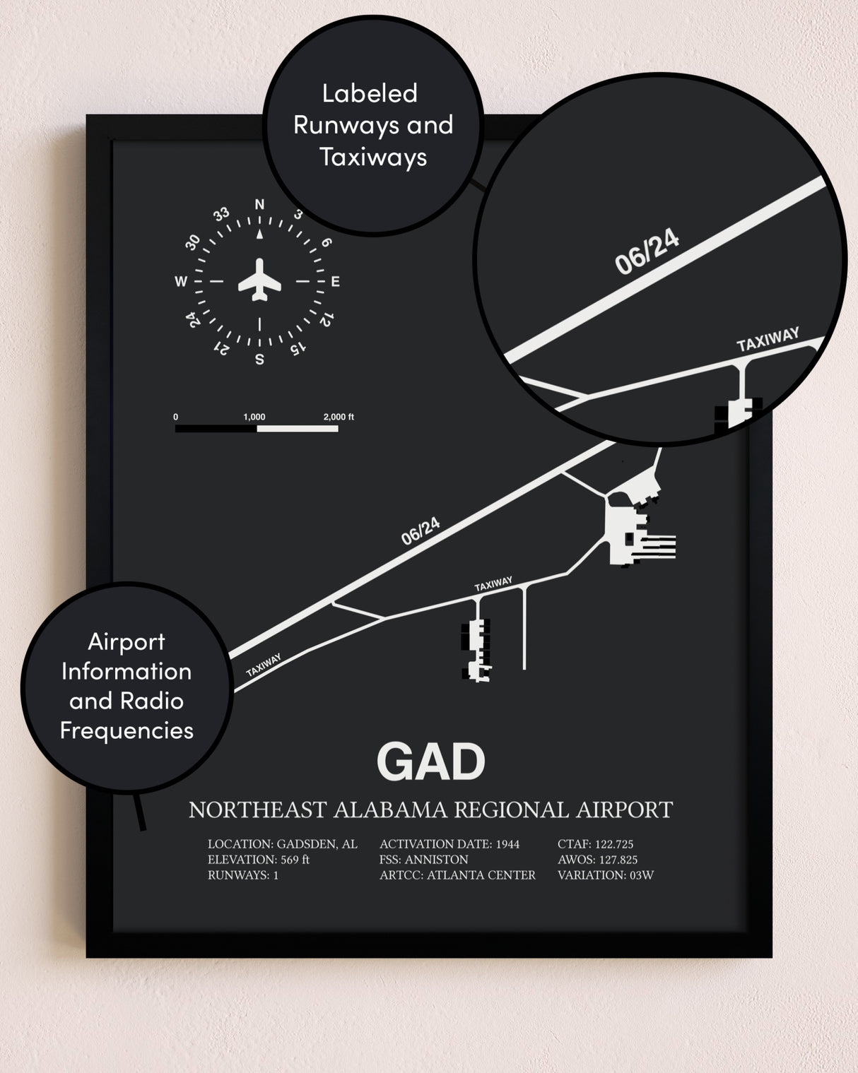 Northeast Alabama Regional Airport poster size comparison chart