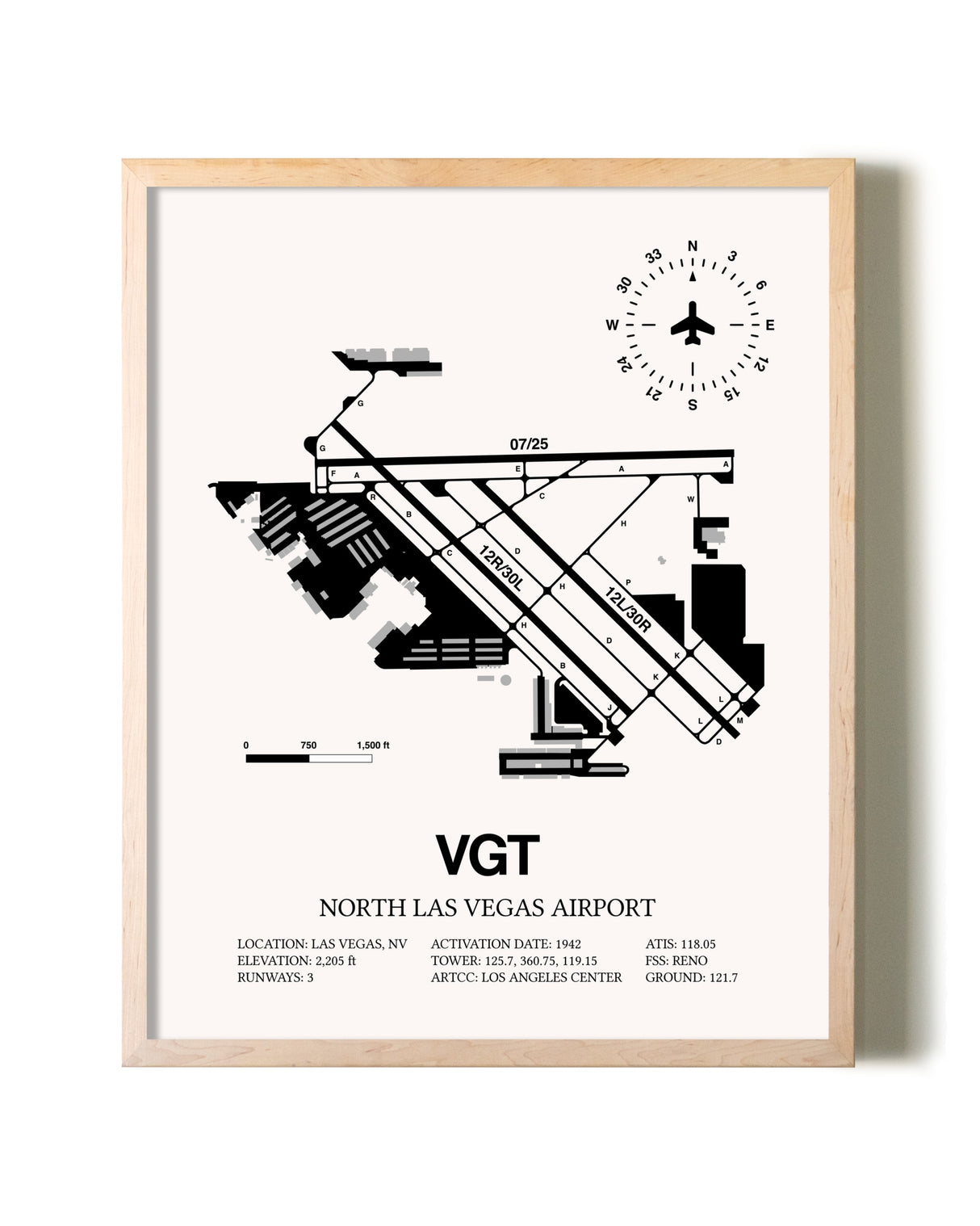 North Las Vegas Airport framed wall art in white frame