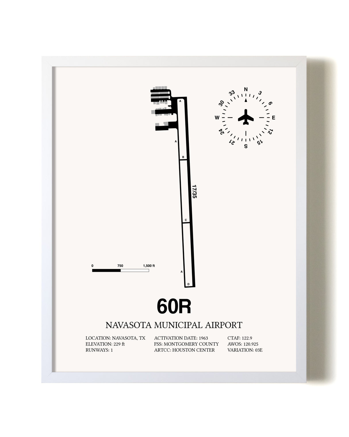 Navasota Municipal Airport airport map poster in oak frame