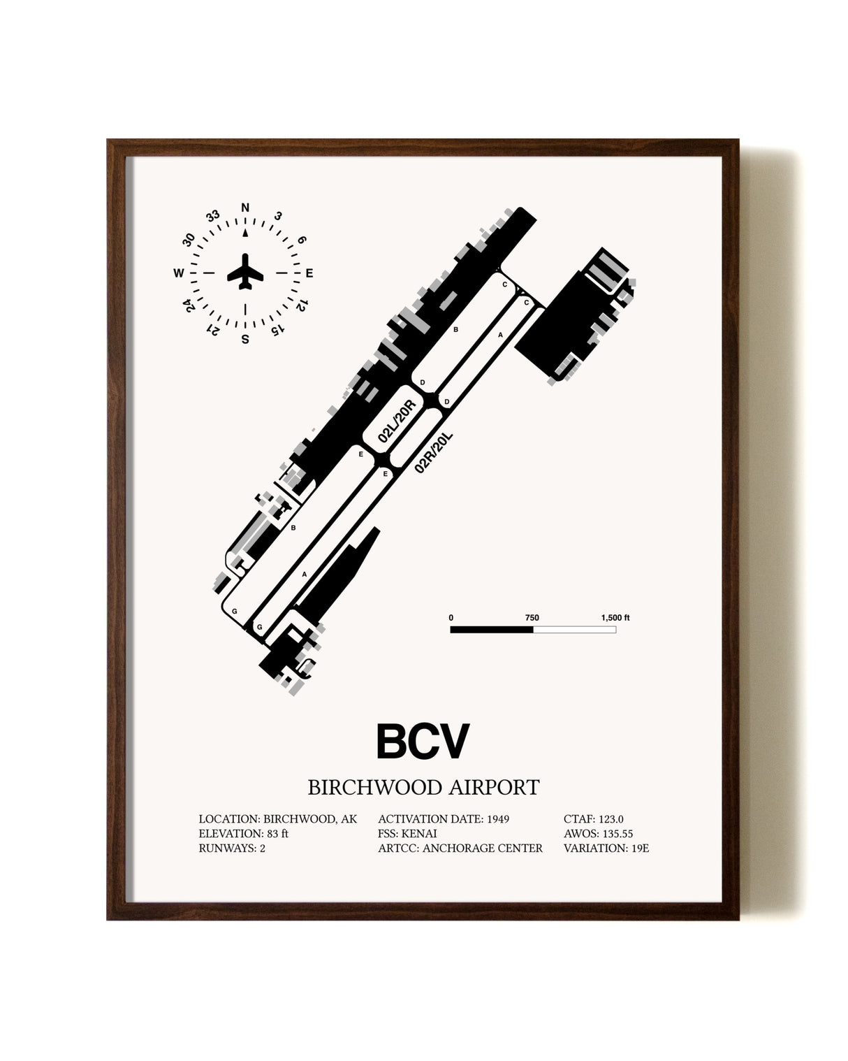 Birchwood Airport aviation print in walnut frame