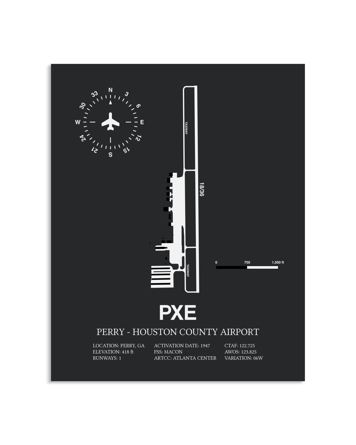 Gray Framed Perry-Houston County Airport layout wall art poster