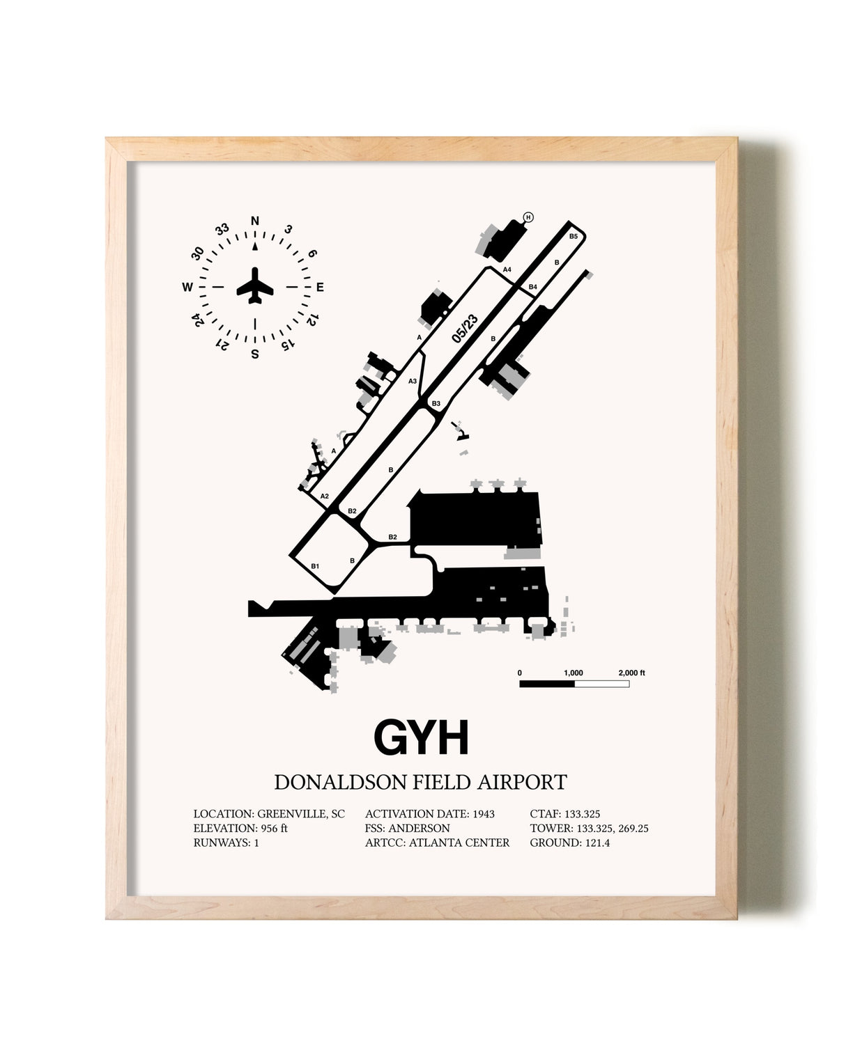 Donaldson Field Airport framed wall art in white frame