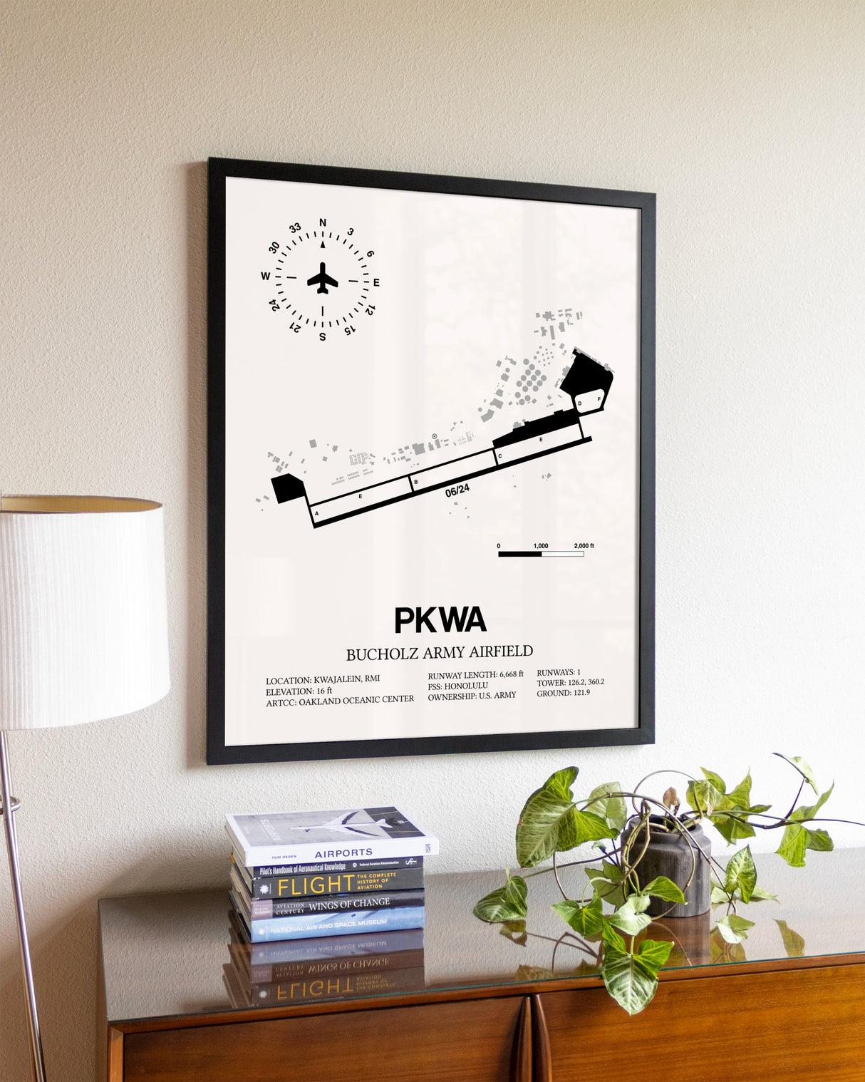 Bucholz Army Airfield aviation wall décor in black wood frame
