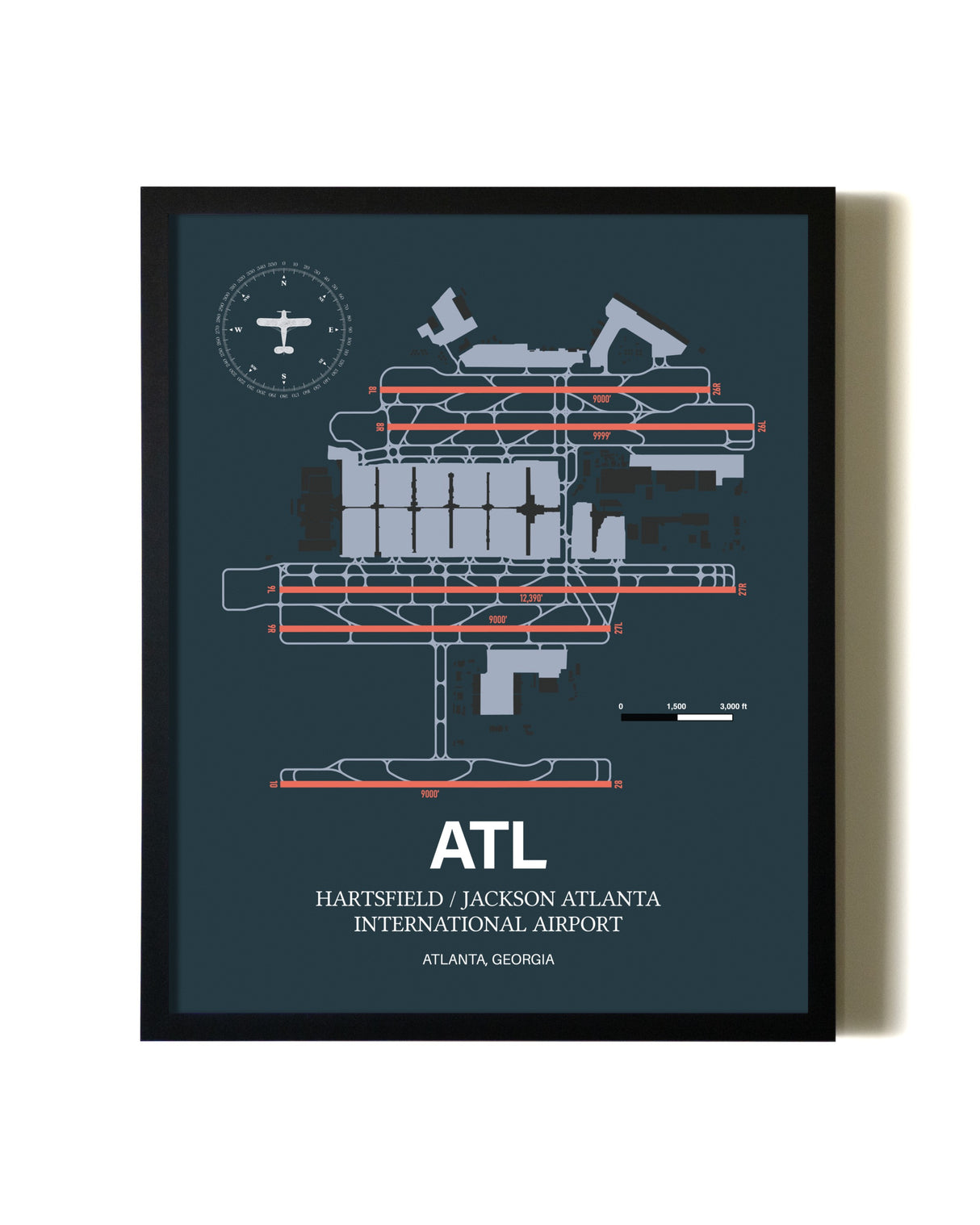 Slate Framed Hartsfield/Jackson Atlanta International Airport wall art poster in black frame