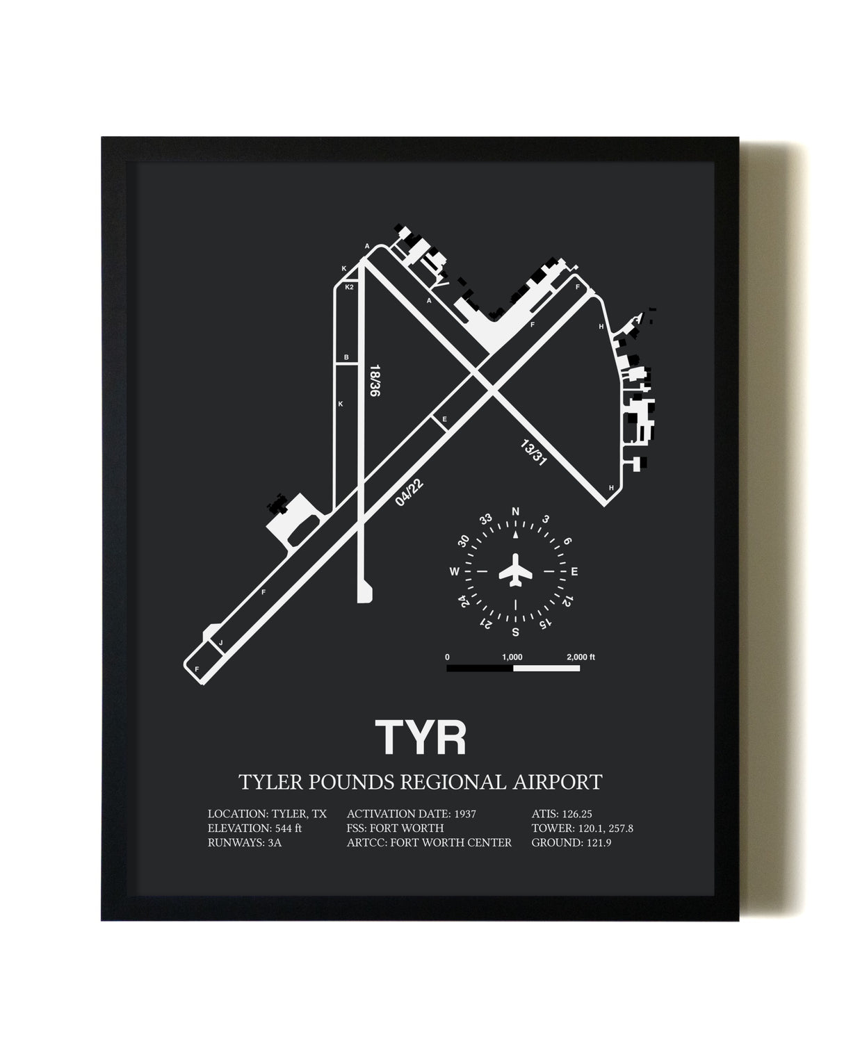 Unframed Tyler Pounds Regional Airport map print poster