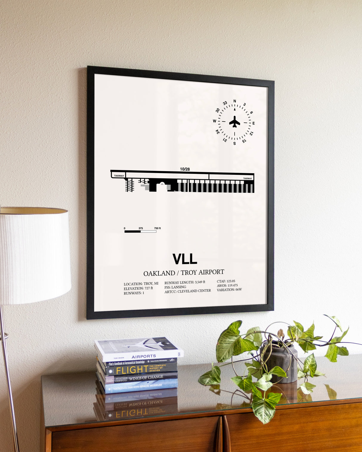 Oakland / Troy Airport aviation wall décor in black wood frame