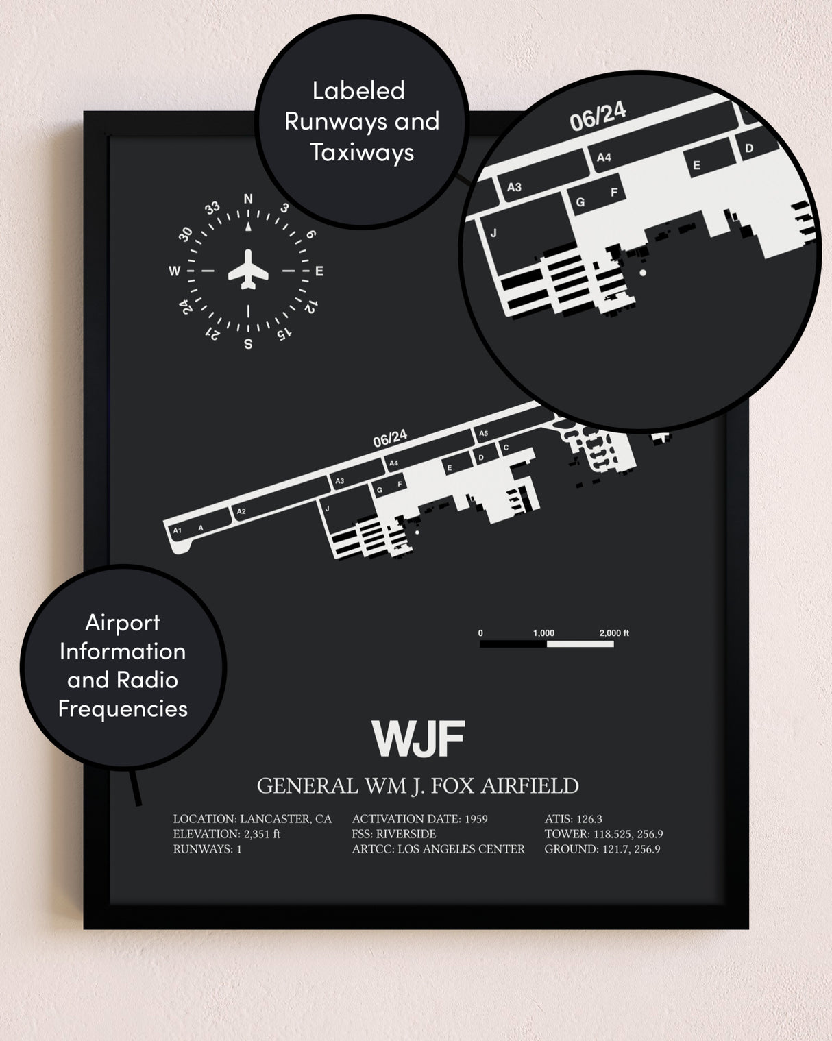 General William J. Fox Airfield poster size comparison chart