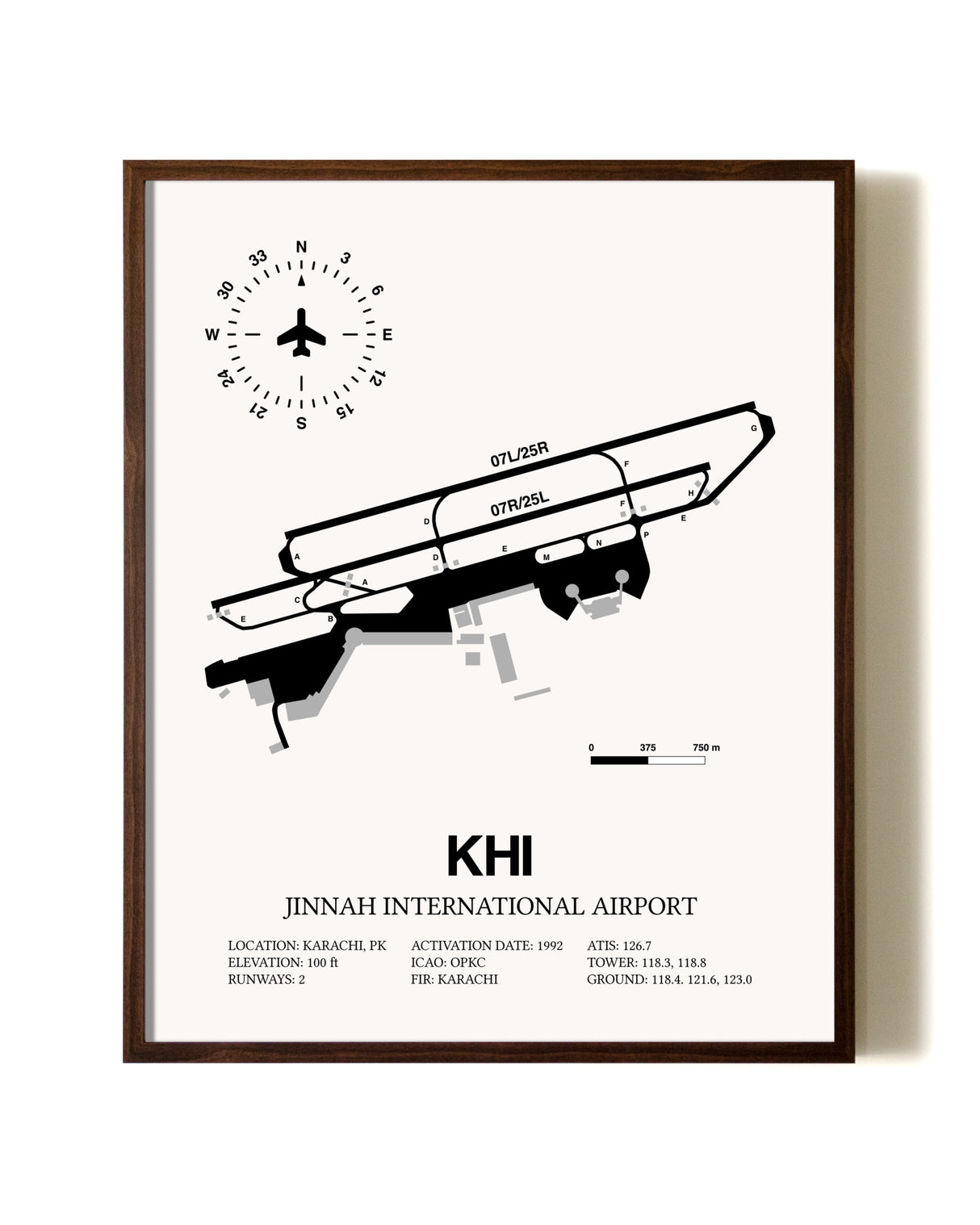 Jinnah International Airport aviation print in walnut frame