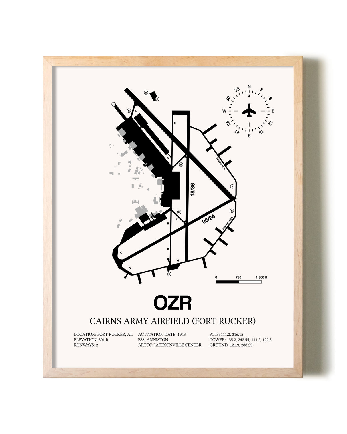 Cairns Army Airfield (Fort Rucker) framed wall art in white frame