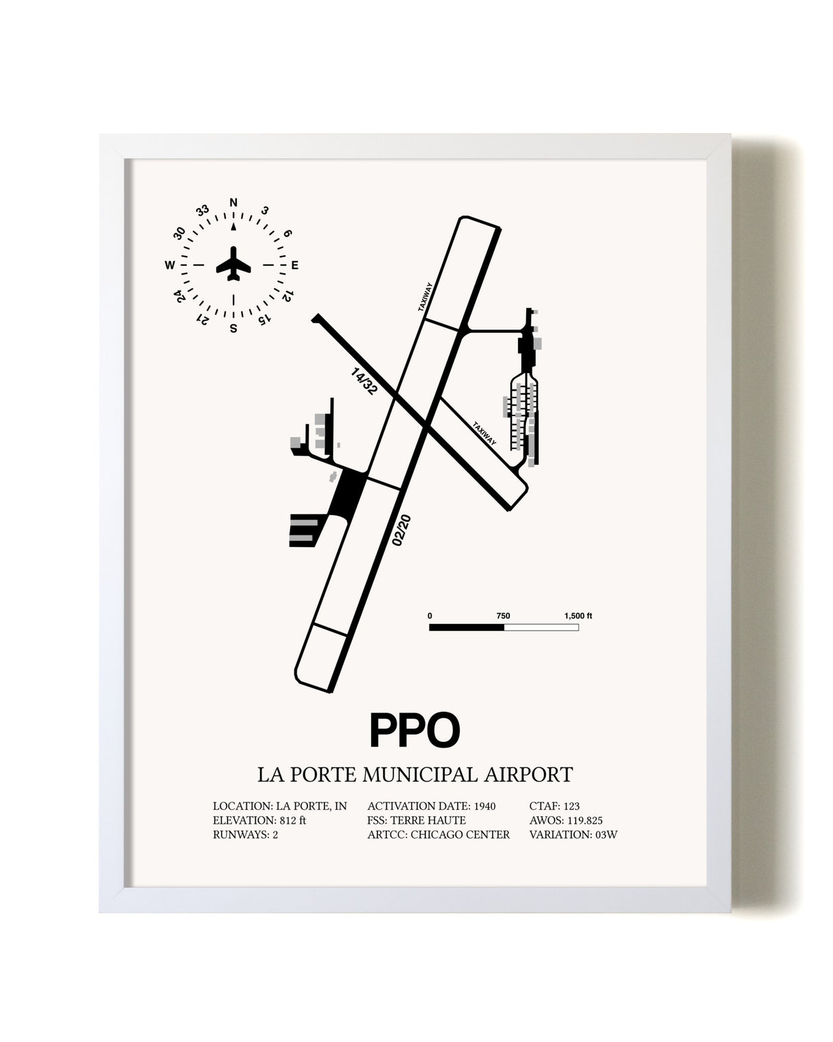 La Porte Municipal Airport airport map poster in oak frame