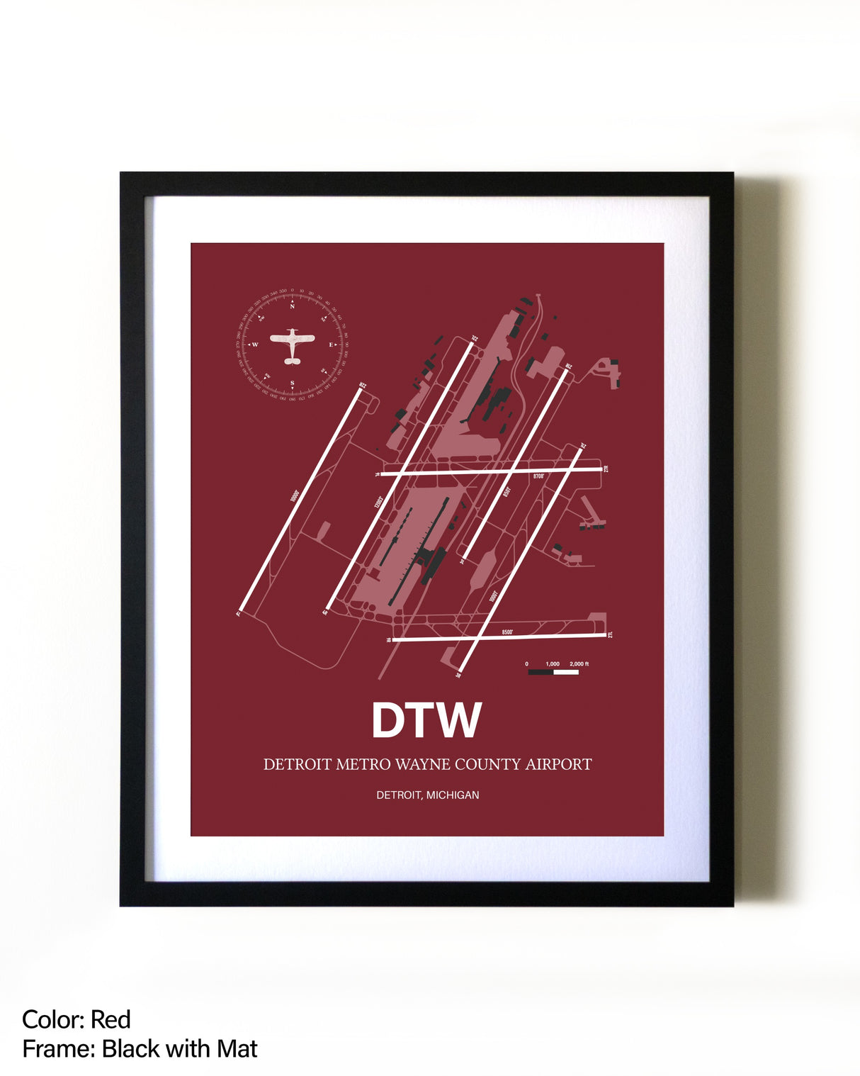 Detroit Metro Wayne County Airport aviation wall décor in black wood frame