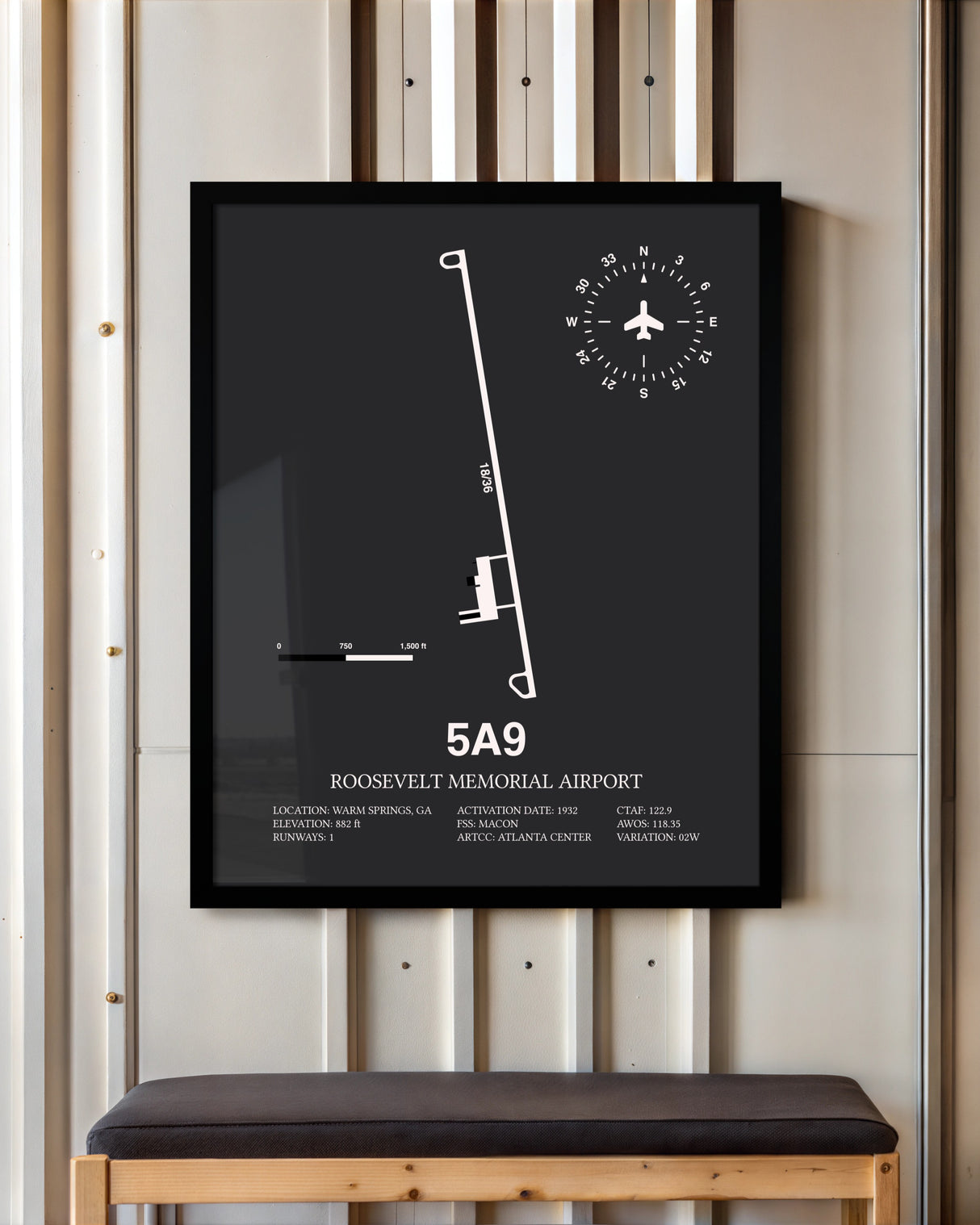Frame color options for Roosevelt Memorial Airport Wall Art