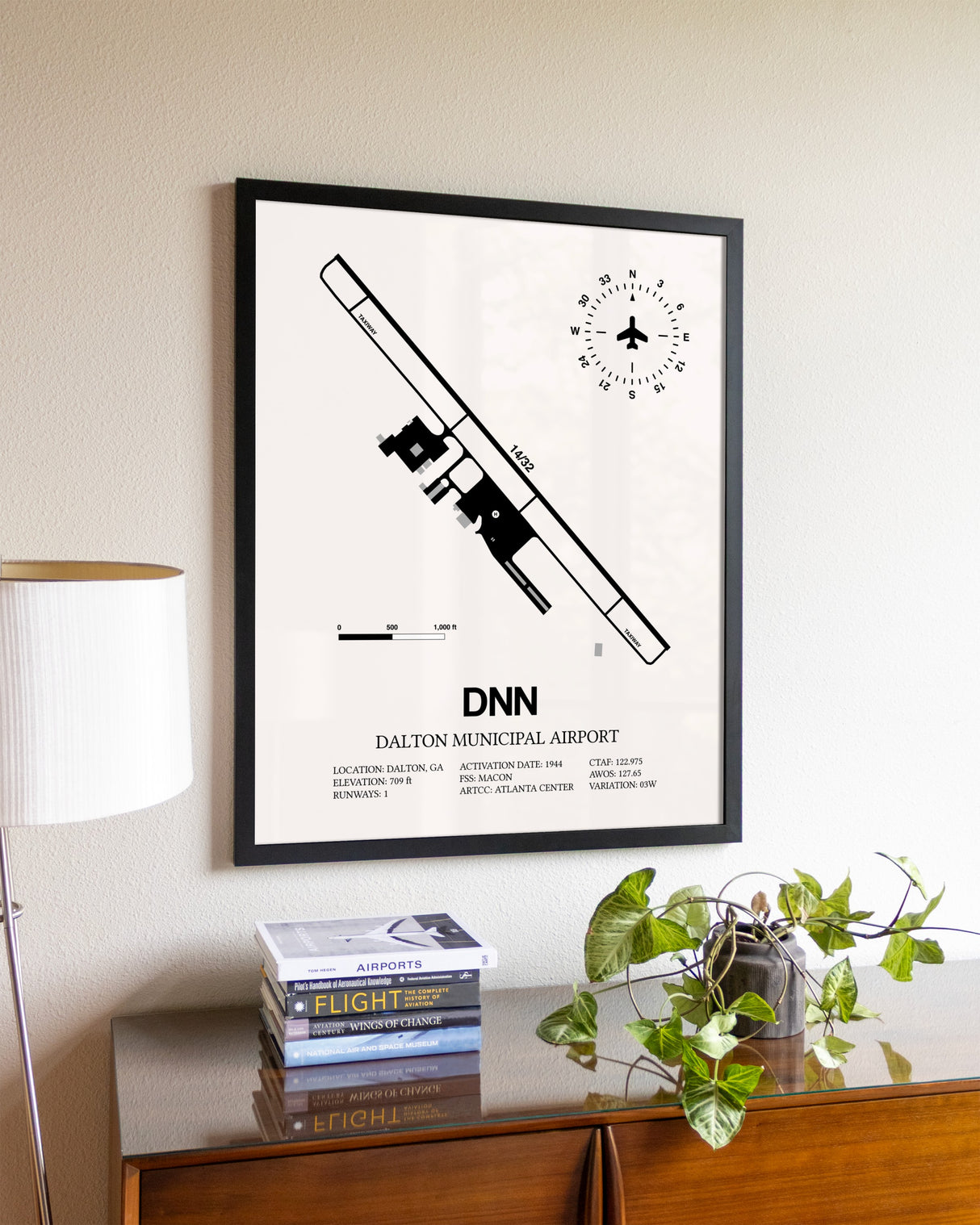 Dalton Municipal Airport aviation wall décor in black wood frame