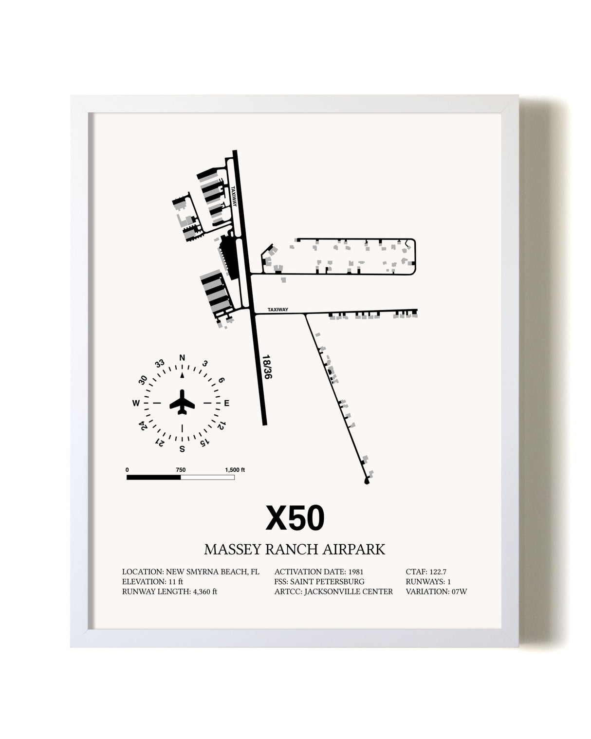Massey Ranch Airpark airport map poster in oak frame