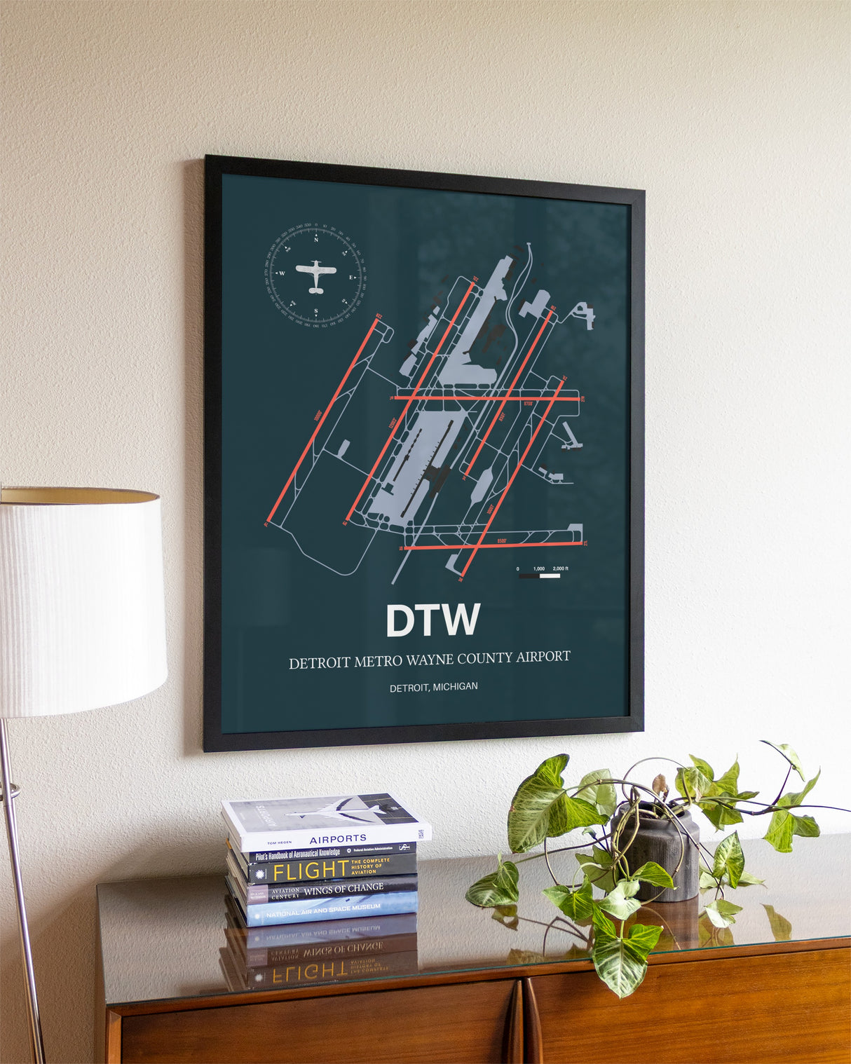 Framed Detroit Metro Wayne County Airport layout wall art poster