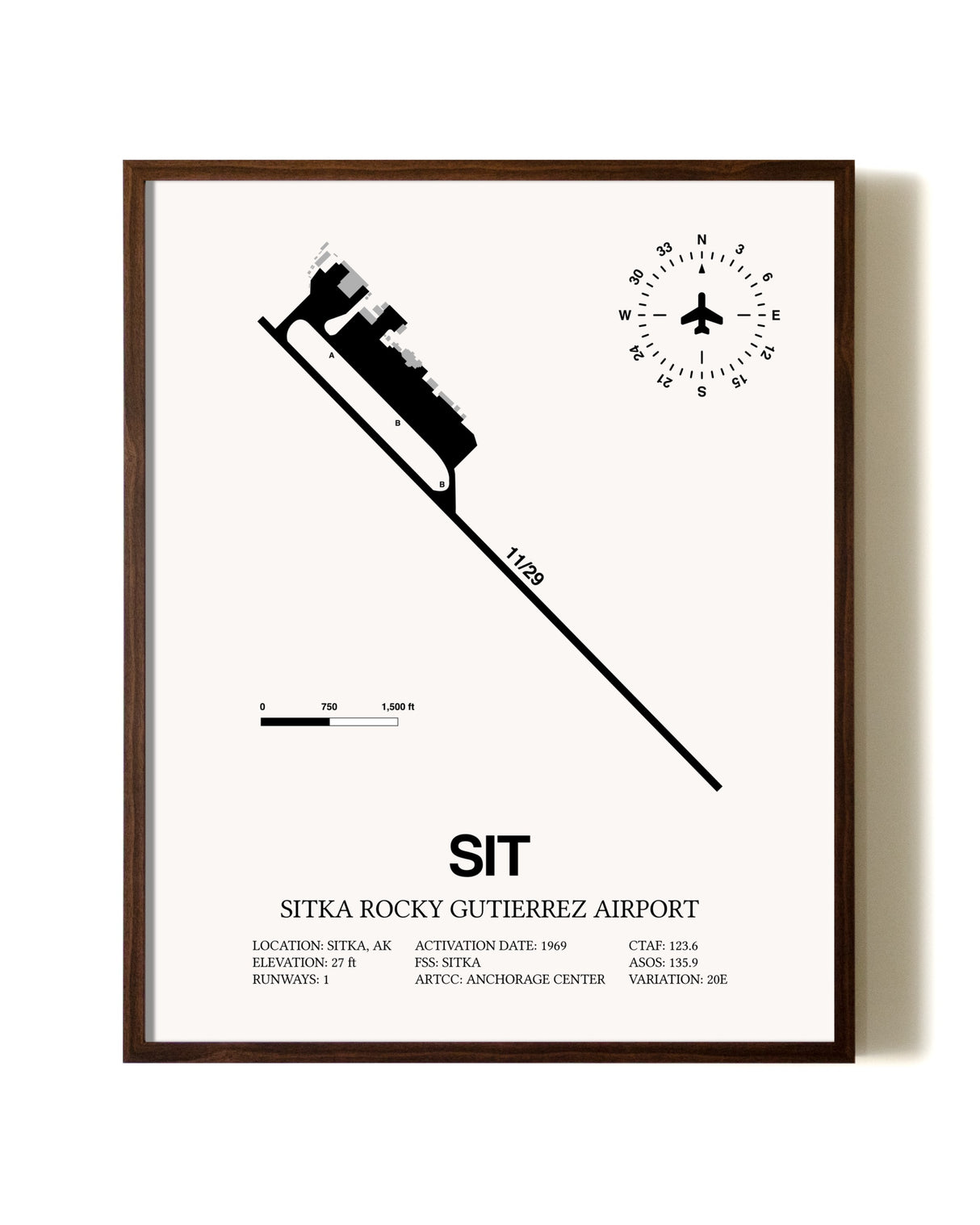 Sitka Rocky Gutierrez Airport aviation print in walnut frame