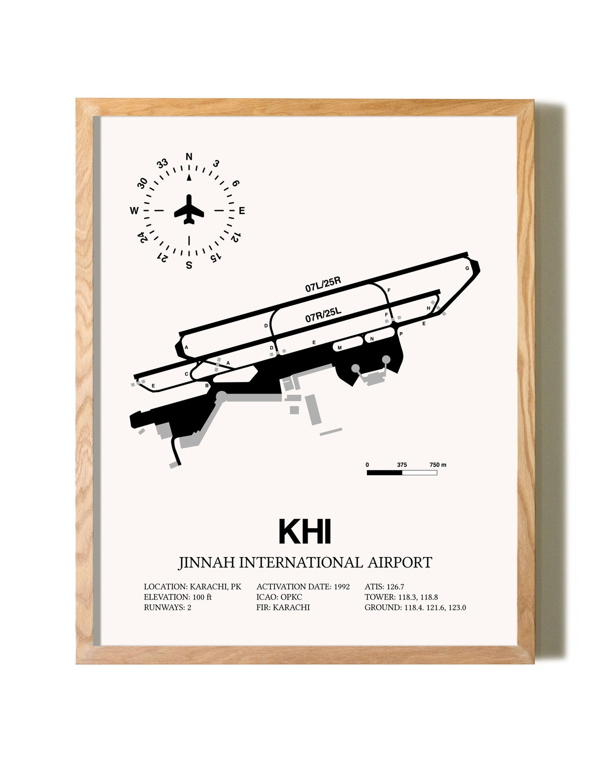 Jinnah International Airport framed print in natural wood frame