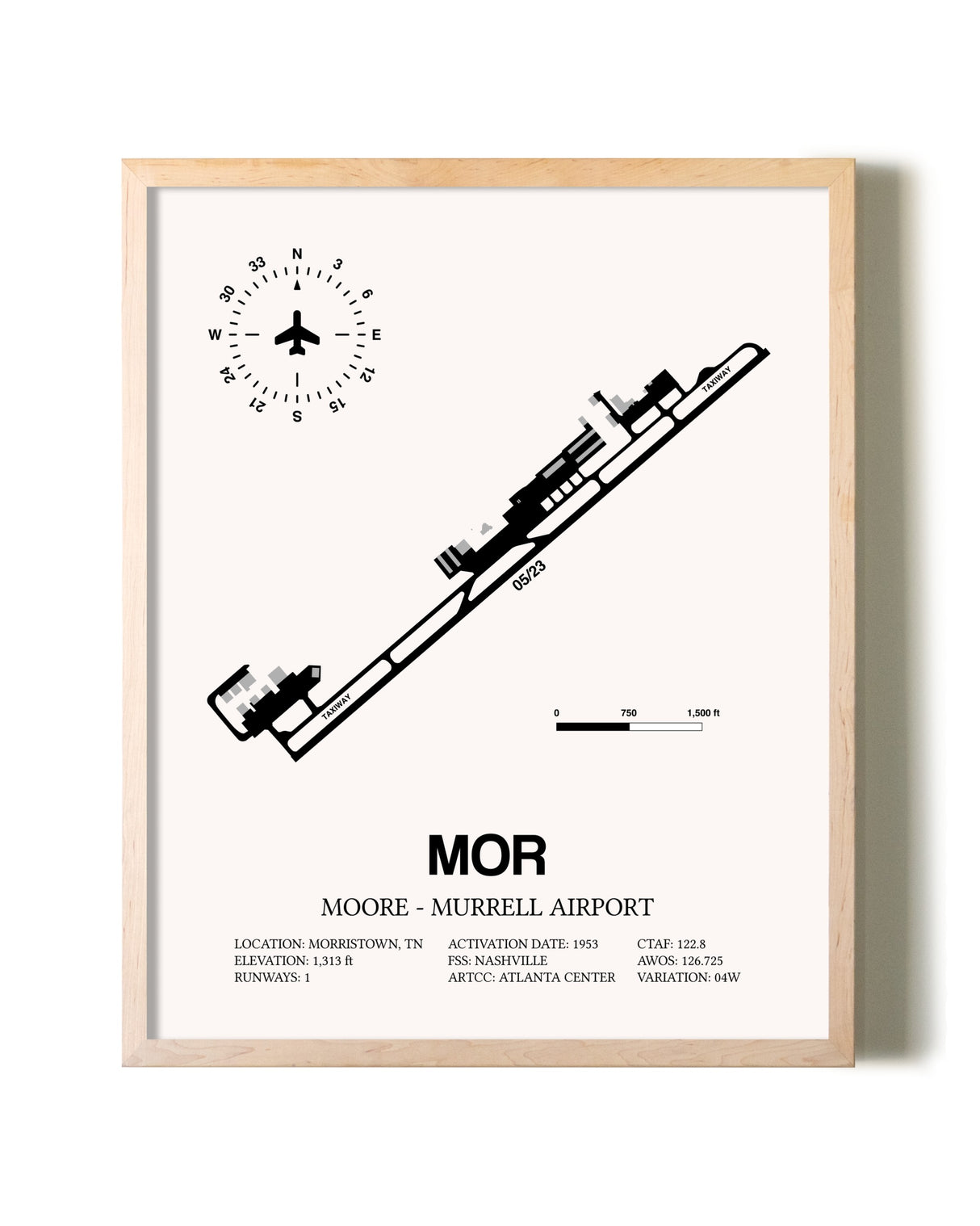Moore-Murrell Airport framed wall art in white frame