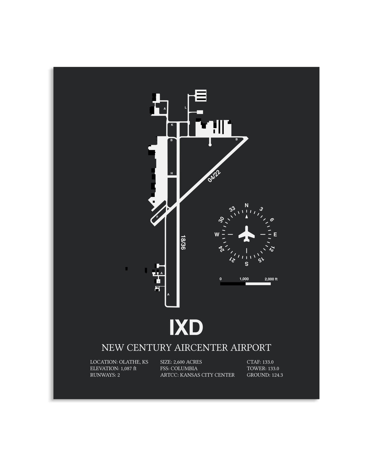 Gray Framed New Century Aircenter Airport layout wall art poster