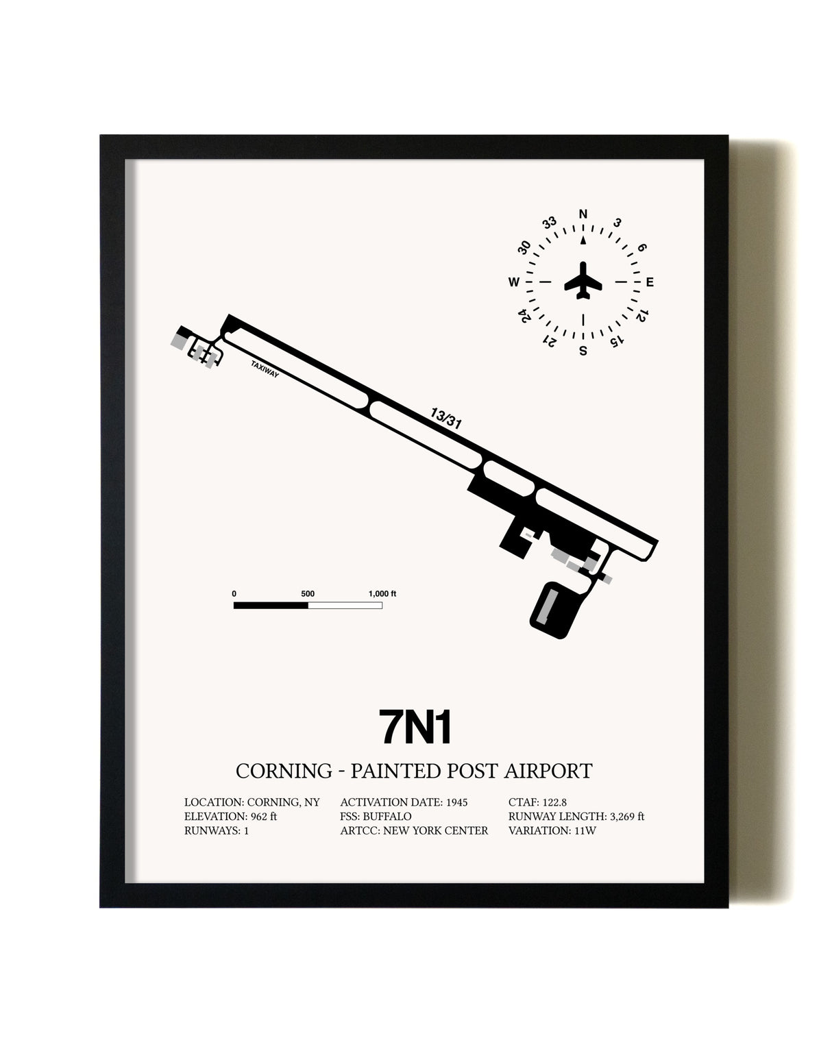 Framed Corning - Painted Post Airport wall art poster in black frame