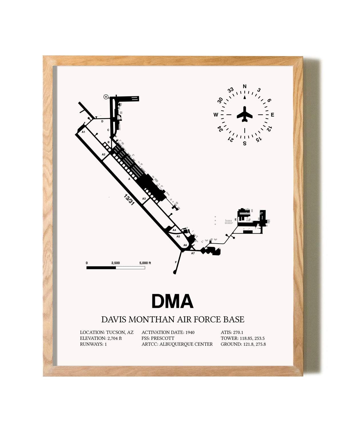 Davis Monthan Air Force Base framed print in natural wood frame