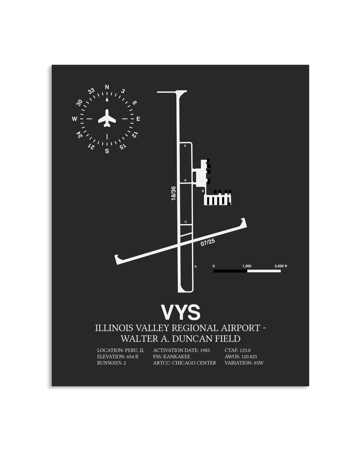 Gray Framed Illinois Valley Regional Airport-Walter A. Duncan Field layout wall art poster