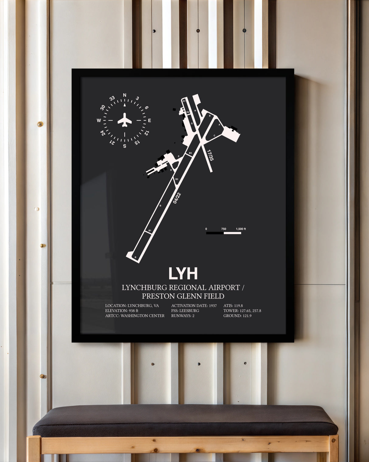 Frame color options for Lynchburg Regional Airport / Preston Glenn Field Wall Art
