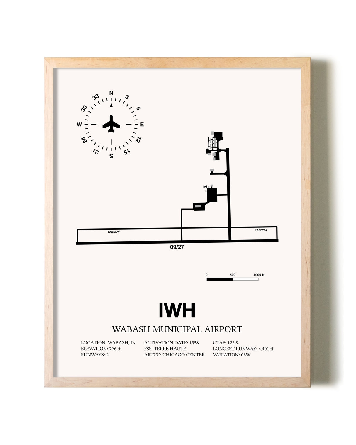 Wabash Municipal Airport framed wall art in white frame