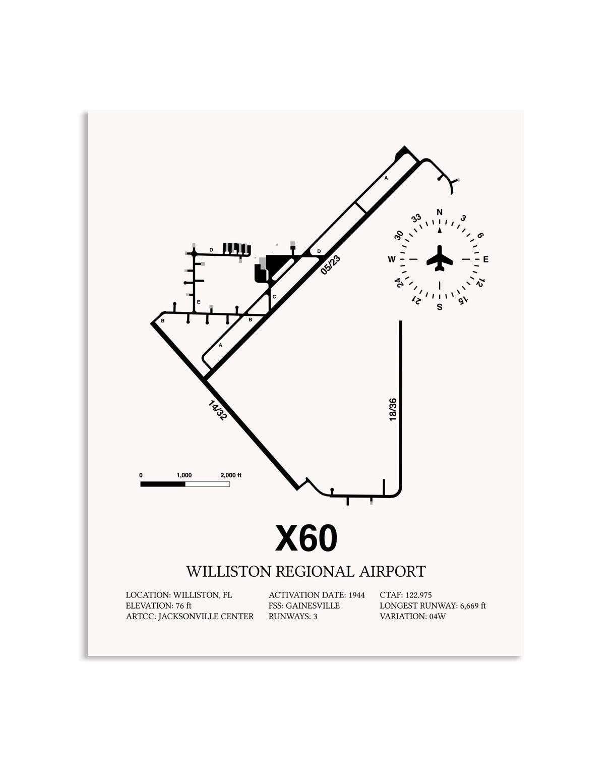 Gray Williston Regional Airport framed poster displayed in an airplane hangar