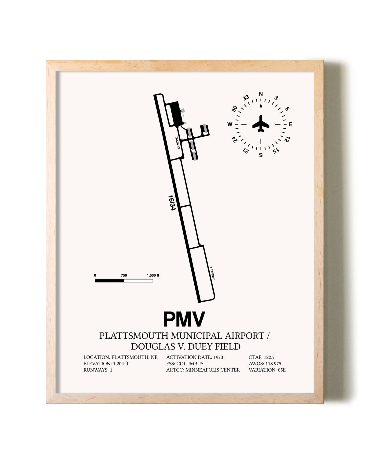 Plattsmouth Municipal Airport / Douglas V. Duey Field framed wall art in white frame
